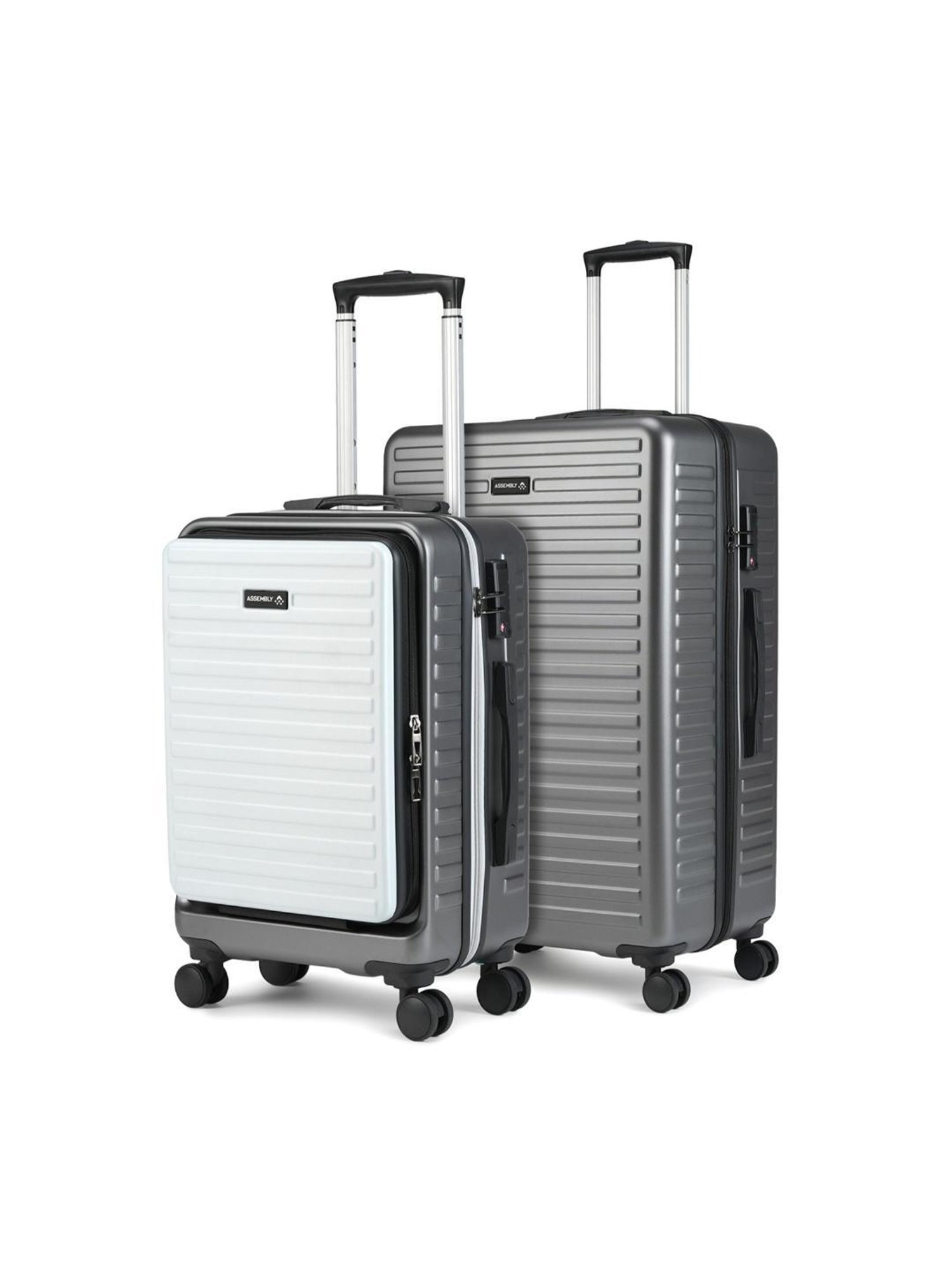 Assembly Grey Silver Textured Hard Trolley Bag Set of 2 - 20, 24 inches