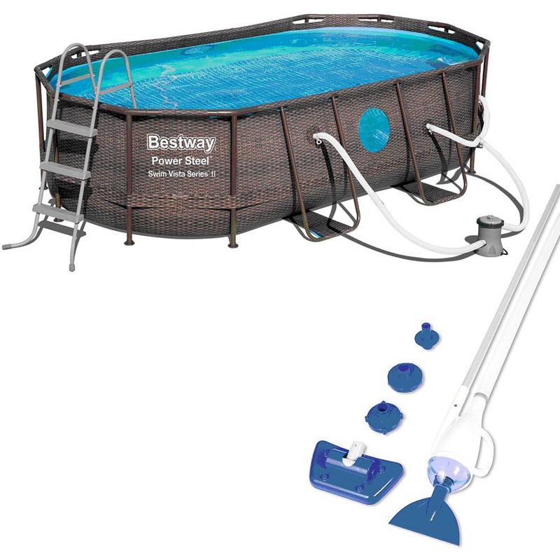 Bestway 14ft x 8ft x 39.6in Power Swim Vista Pool with Pump and AquaCrawl Vacuum
