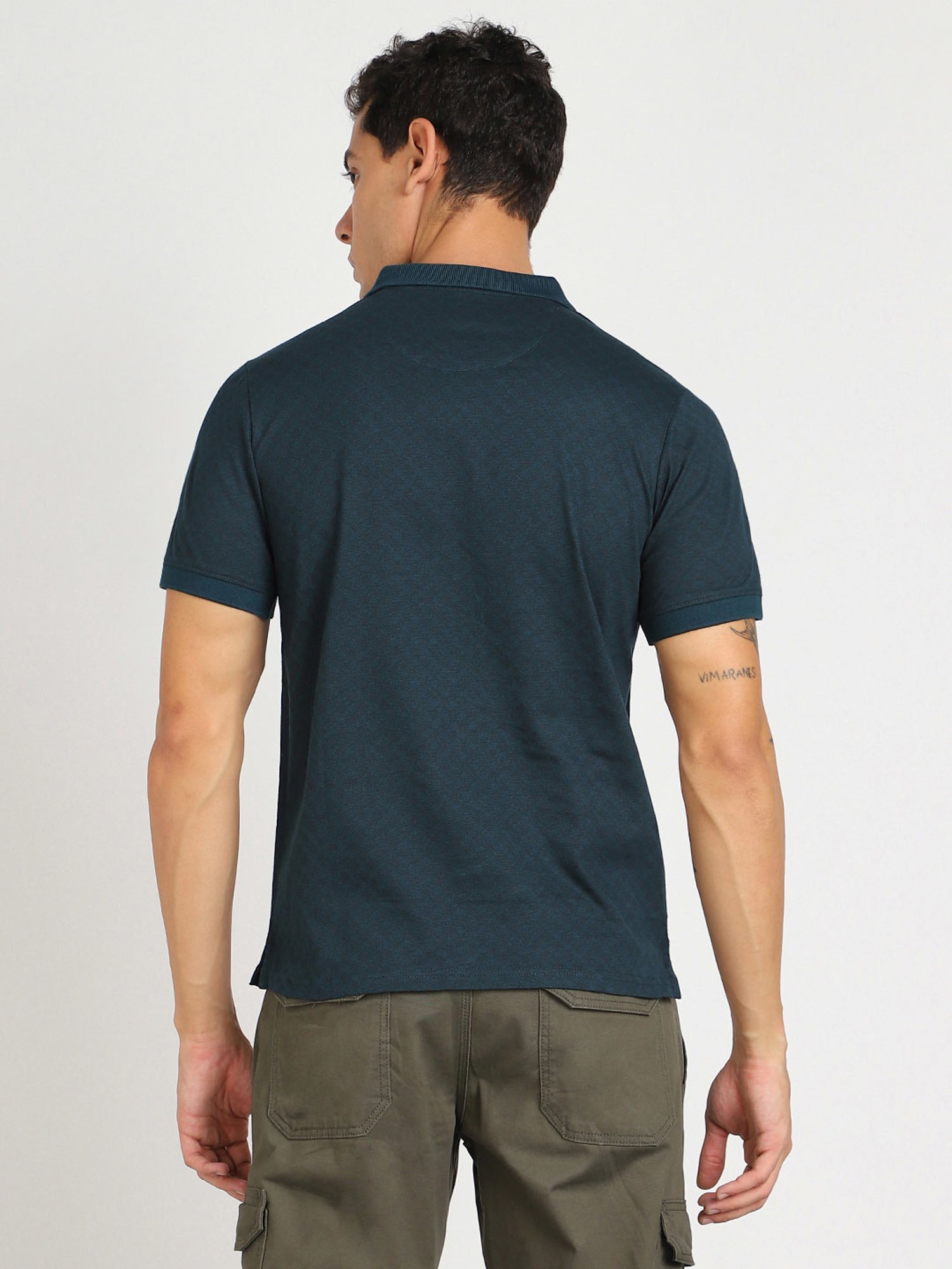 Lee Teal Green Slim Fit Printed Cotton Polo T-Shirt