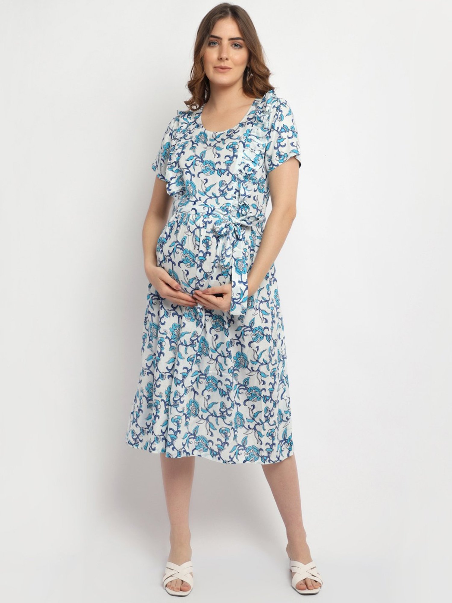 Moms Maternity Blue Printed Dress