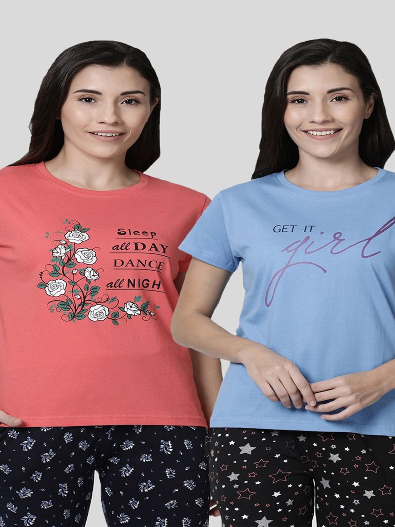 Kryptic Peach & Blue Cotton Graphic Print T-Shirt (Pack Of 2)