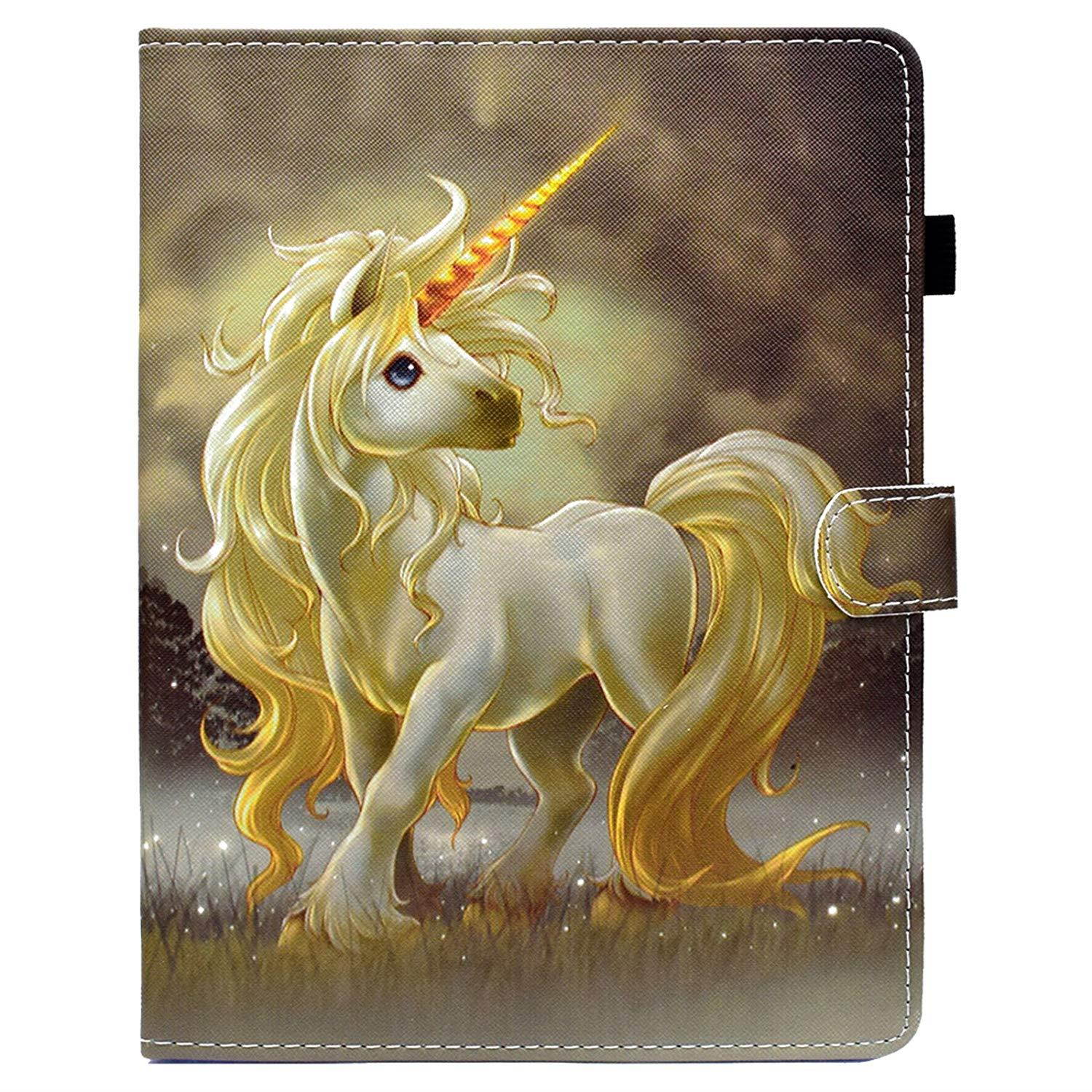 iPad 2/3/4 Case, Casii Colorful Premium Leather Case Folding Multiple Viewing Stand Folio Wallet Cover with Auto Sleep/Wake Feature for Apple 9.7-Inch iPad 2nd 3rd 4th Generation - Golden Unicorn