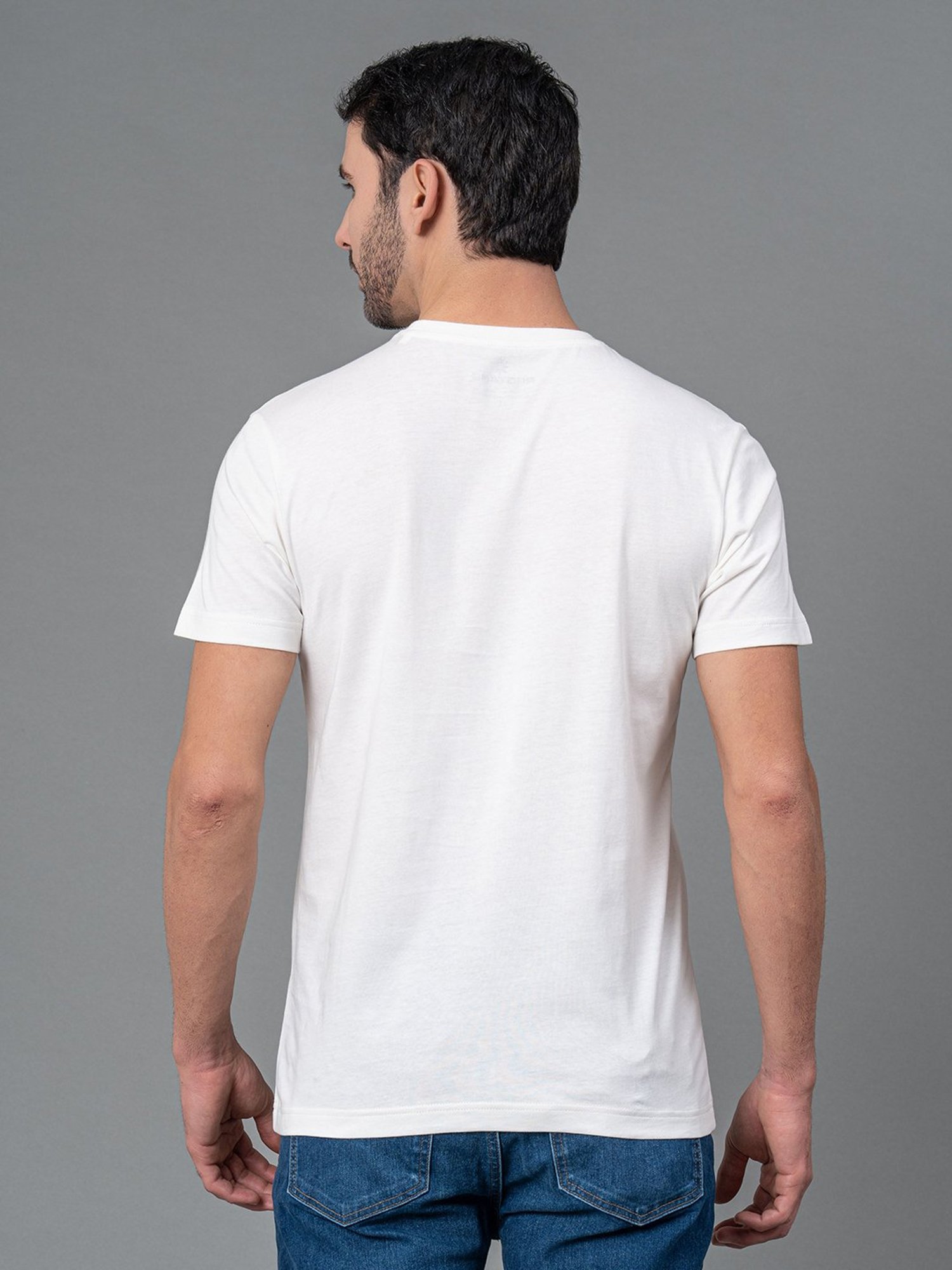 Red Tape White Regular Fit Graphic Print Cotton Crew T-Shirt