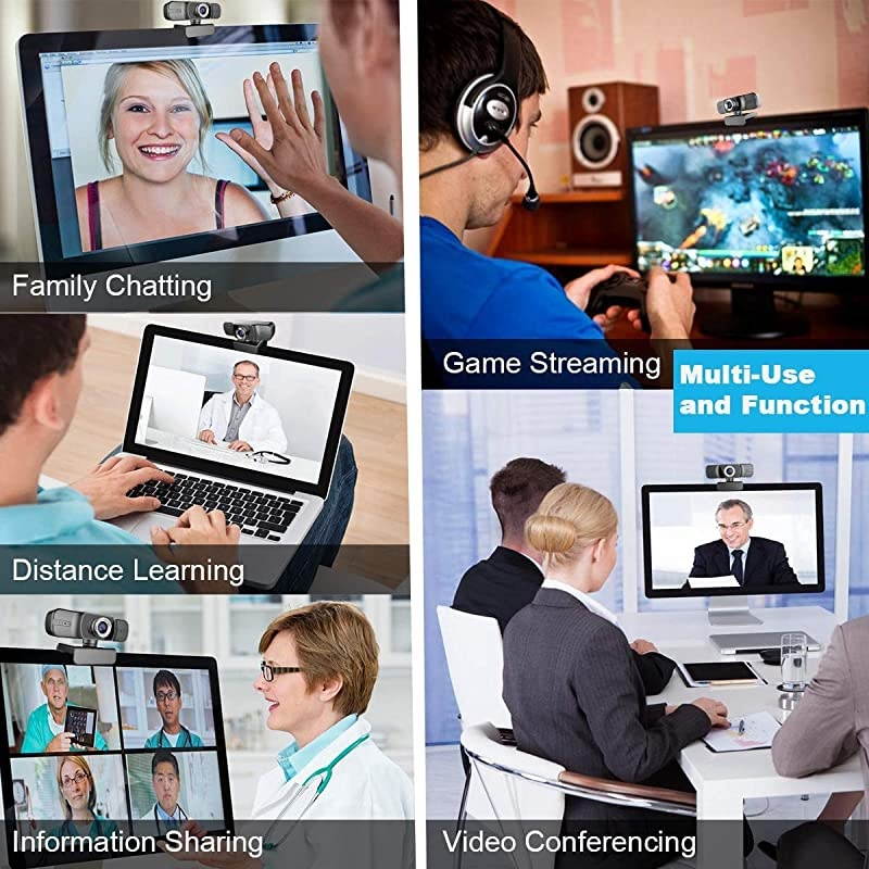 Webcam 1080P  Manual Focus Full HD Live Stream Web Camera for Video Calling and RecordingLaptop Camera with Builtin MicsComputer USB Webcam with Widescreen and 360 Degree Rotatable Clip