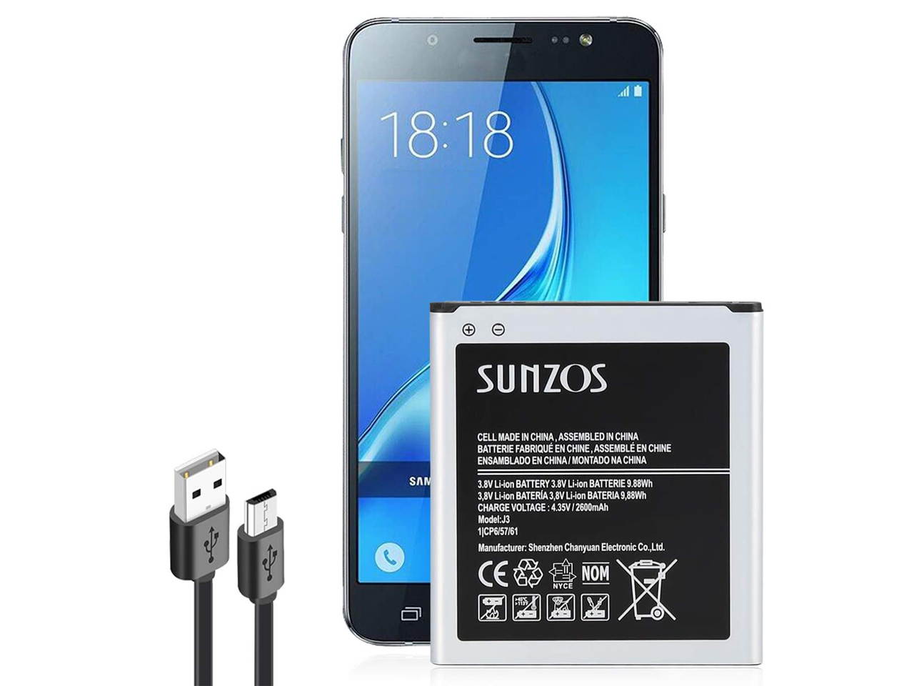 Galaxy J3 Battery, SUNZOS 2600mAh Replacement Battery for Samsung Galaxy Grand Prime SM-G530, Galaxy J5, Galaxy J3 J320A J320V EB-BG530BBU EB-BG530BBE J5-G530P