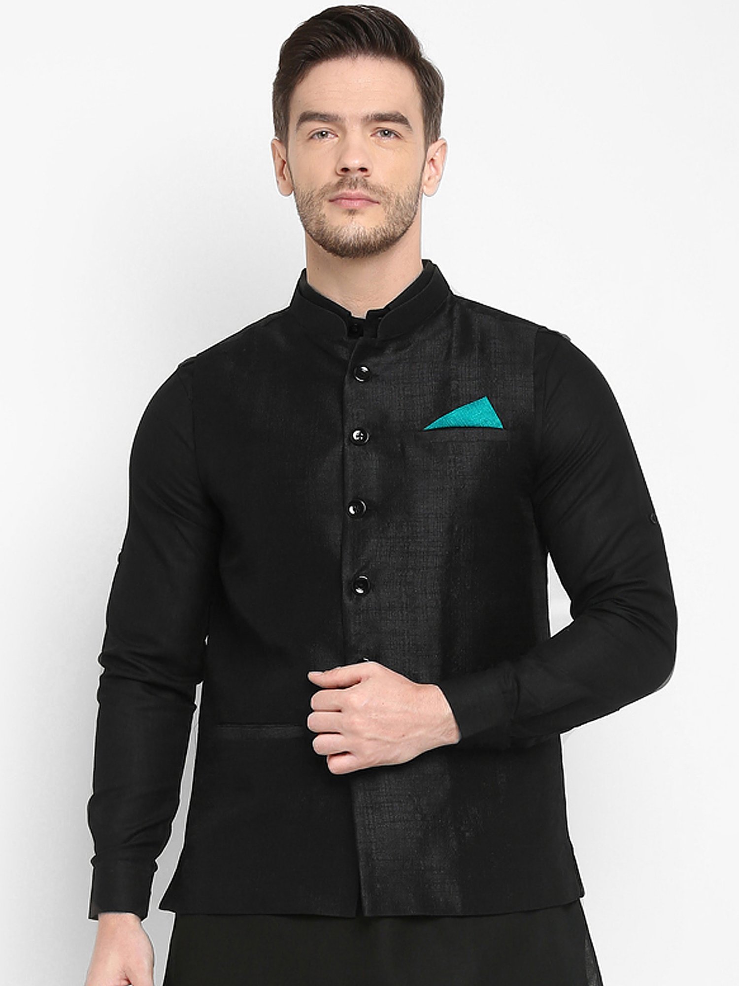 Hangup Plus Black Regular Fit Nehru Jacket
