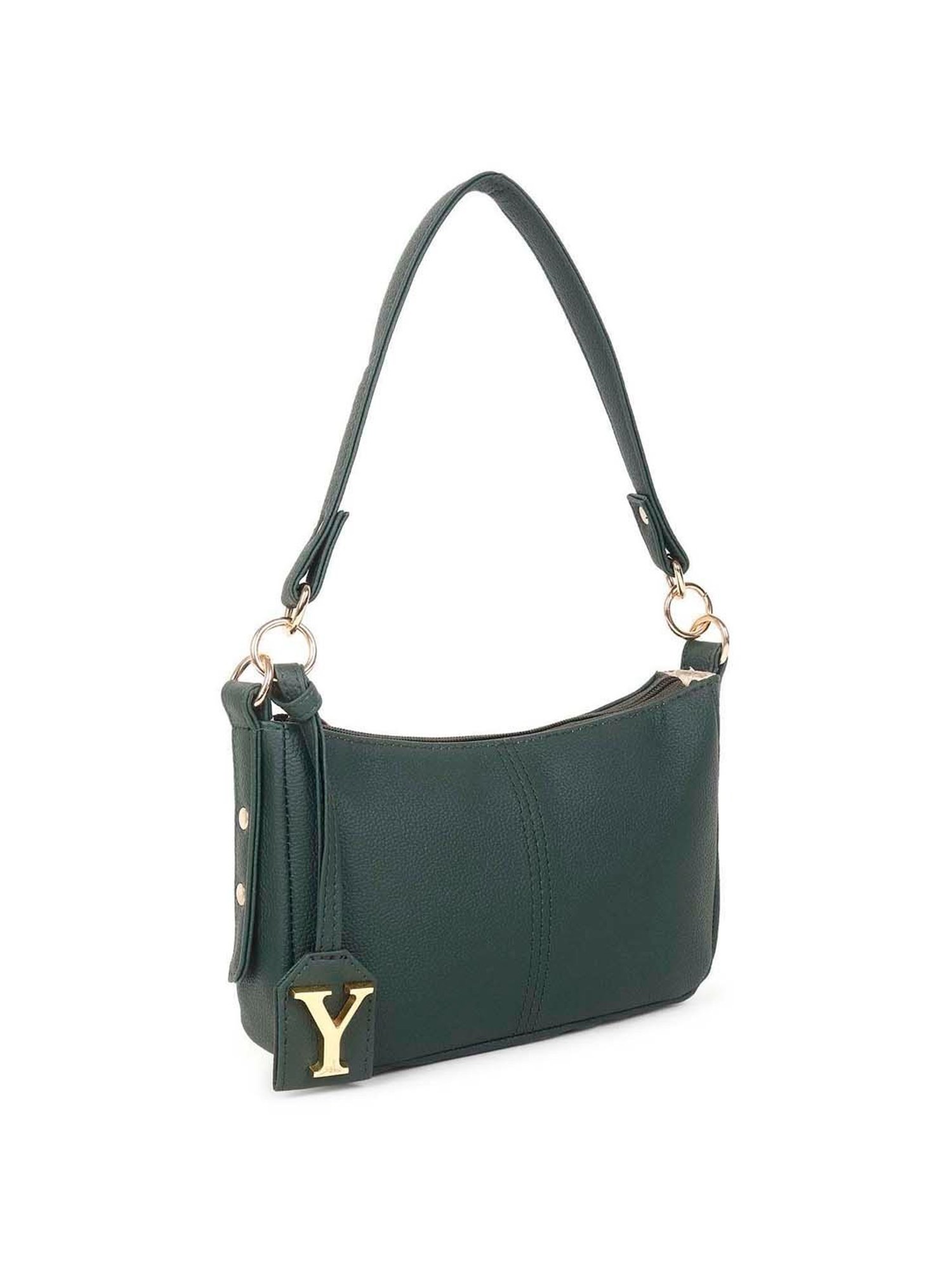 Yelloe Green Solid Medium Baguette Bag