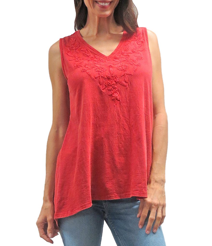 Karyn Seo Saira Vintage Embroidered V-Neck Boho Tank Top