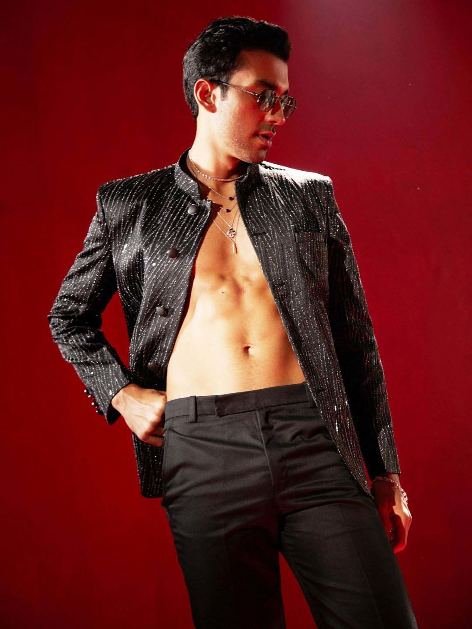 Vastramay Black Regular Fit Printed Ethnic Blazer