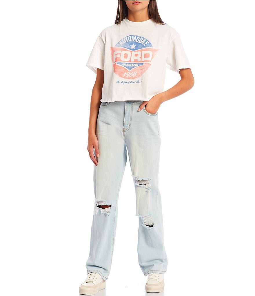 Celebrity Pink Shadow Knee Mid Rise Straight Jeans