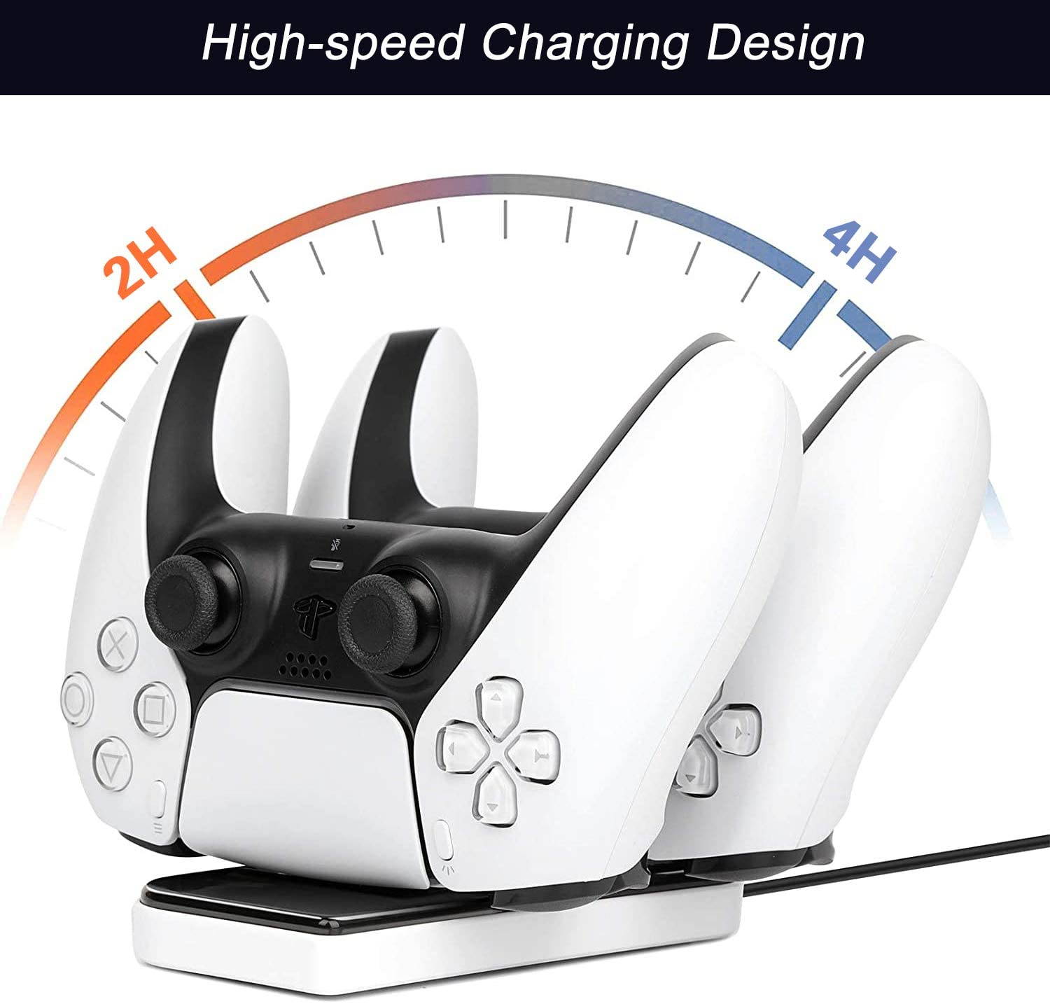 ROME CARE PS5 Charging Station,PS5 Controller Charger Station for Dualsense Controller, Fast Charging, Slim Portable, IC Protection, Dual USB Charging Dock Compatible with Playstation 5 Controller