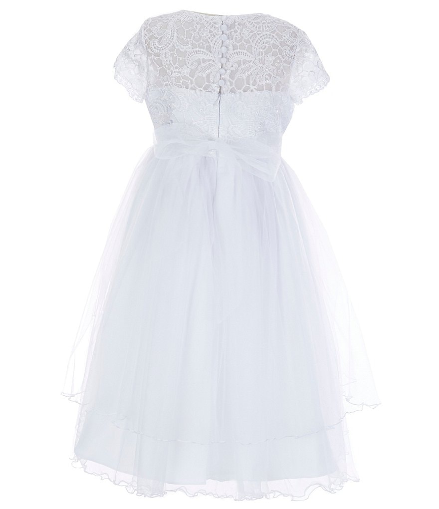 Us Angels Big Girls 6-14 Cap-Sleeve Lace Beaded Mesh Communion Dress
