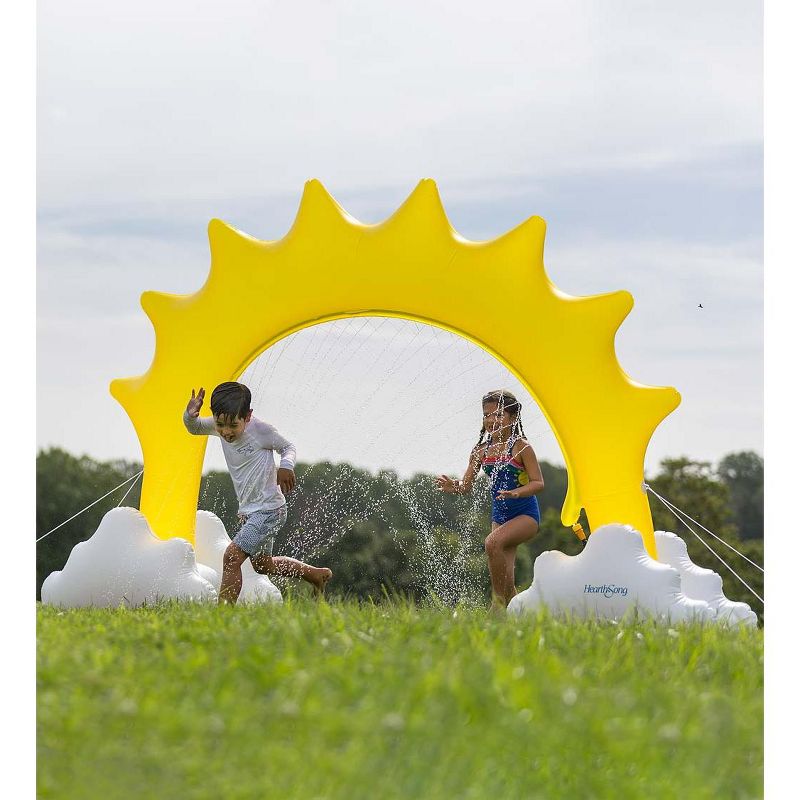 HearthSong Inflatable Sunshine Sprinkler for Kids, with Pockets to Hold Water or Sand for Stability