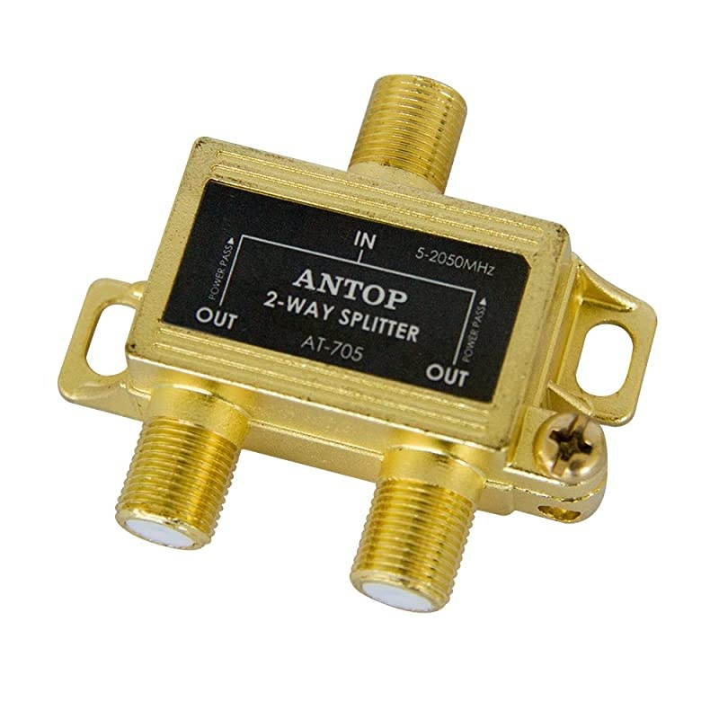 LowLoss 2 Way Coaxial Splitter for TV Antenna and Satellite 18K GoldPlated Chassis 2GHz 52050MHz All Port DC Power Passing
