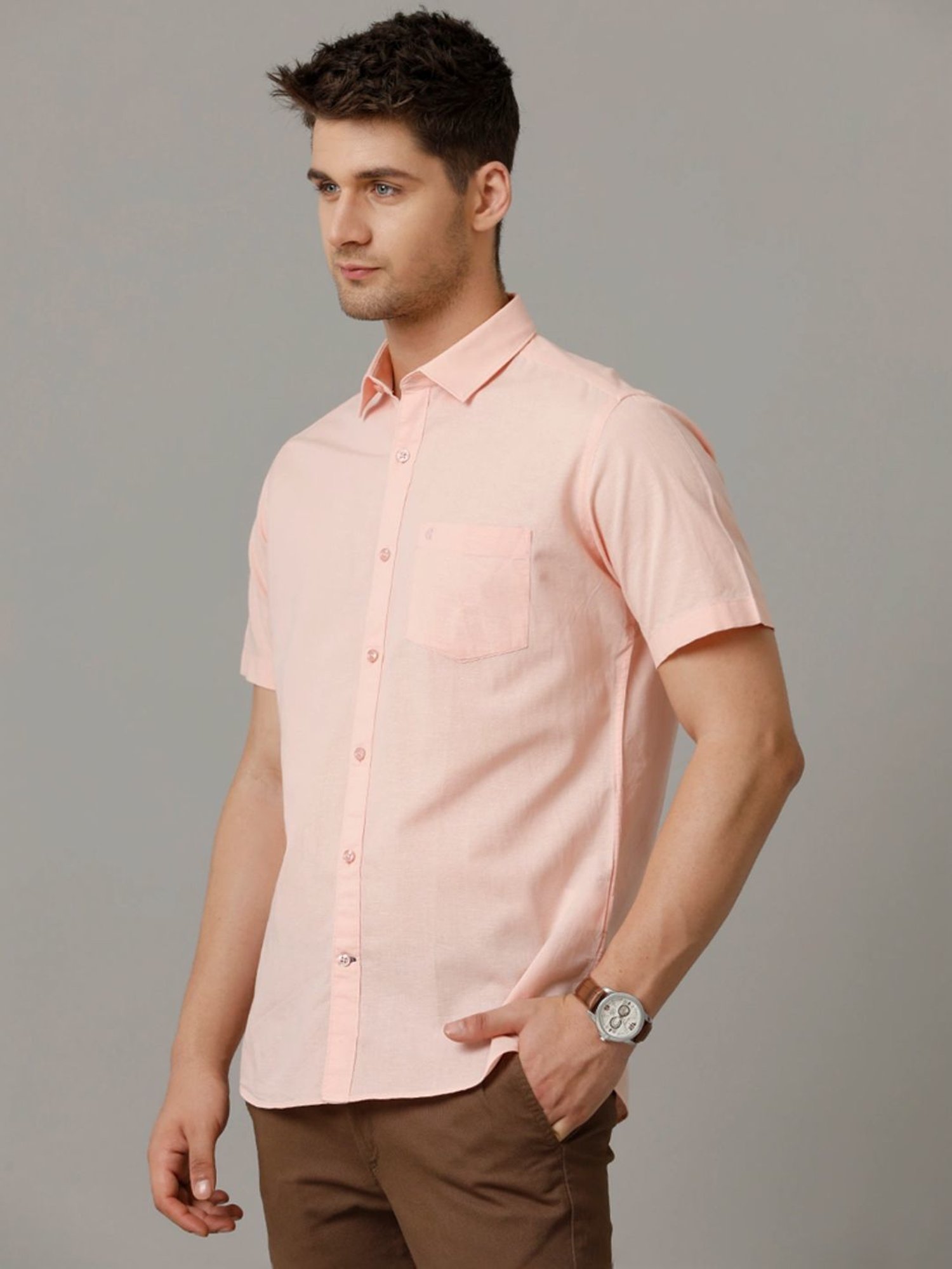Cavallo By Linen Club Orange Linen Contemporary Fit Shirt
