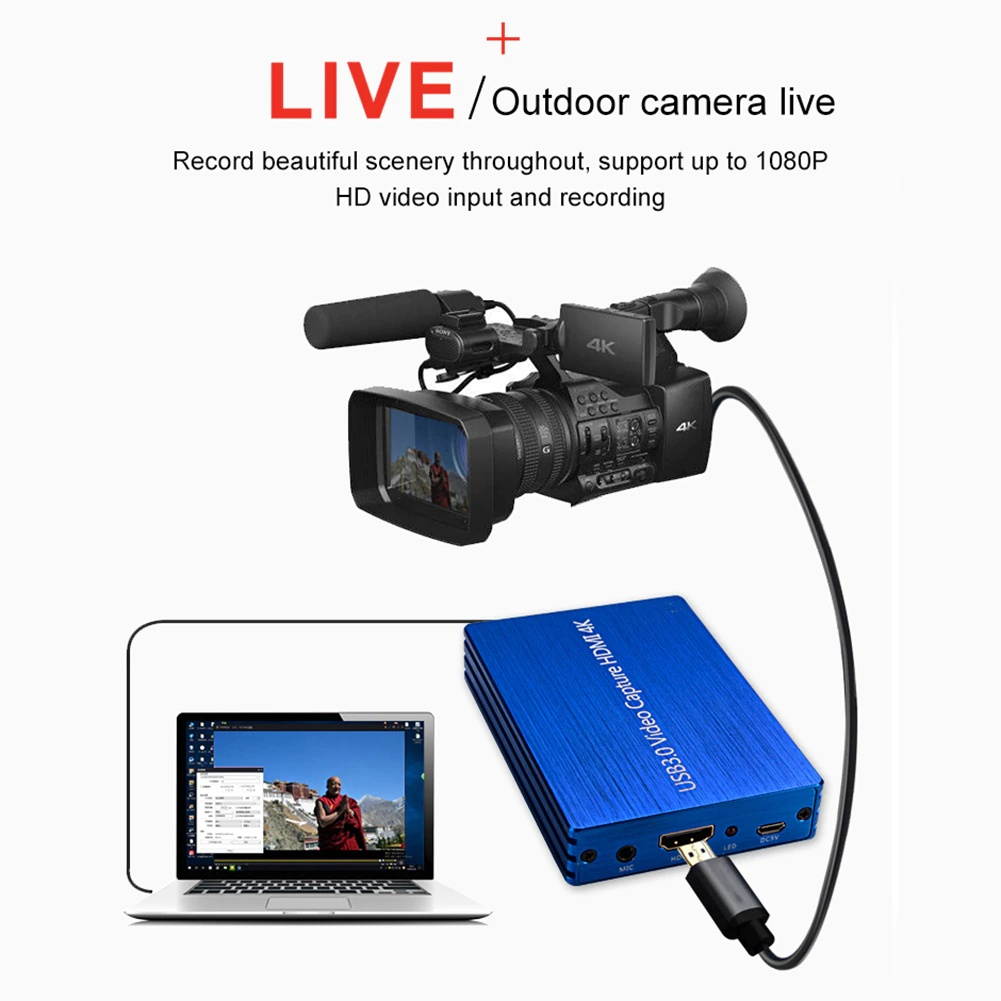 4K HDMI Capture Card Video Capture Device HDMI to USB 3.0 Game Broadcast Microphone HD 1080p Live Streaming Video Record Capture