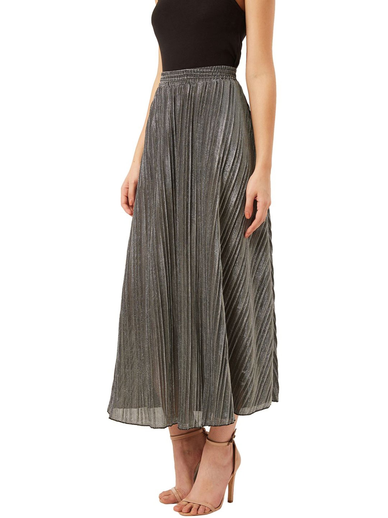 Anvi Be Yourself Silver Striped A-Line Skirt