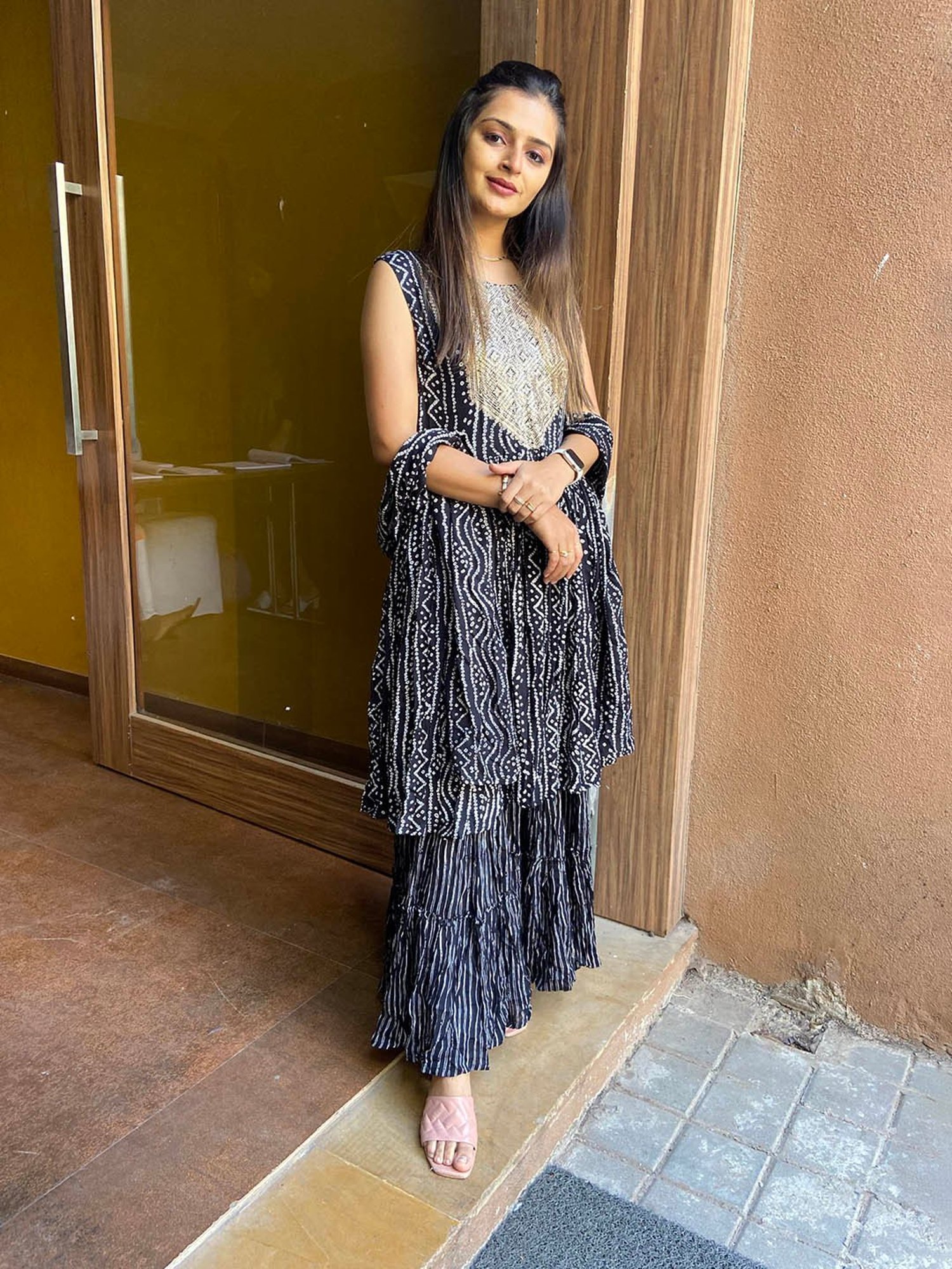 URBAN MYSTIC Black Rayon Embroidered Kurta & Sharara Set