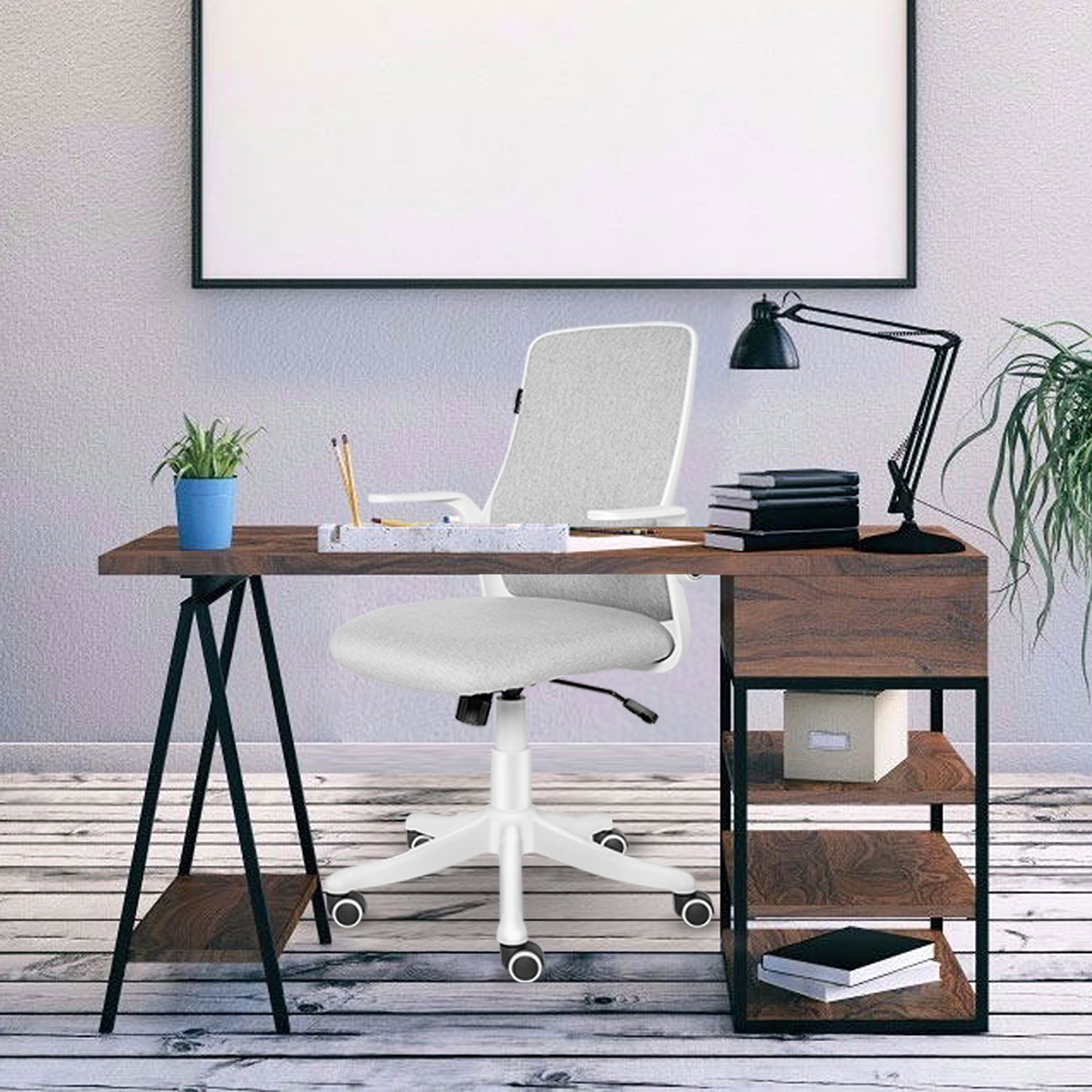 ELECWISH Office Chair Ergonomic Desk Chair Mid Back Office Computer Swivel Adjustable Rolling Task Chair Executive Chair with Flip up Armrests