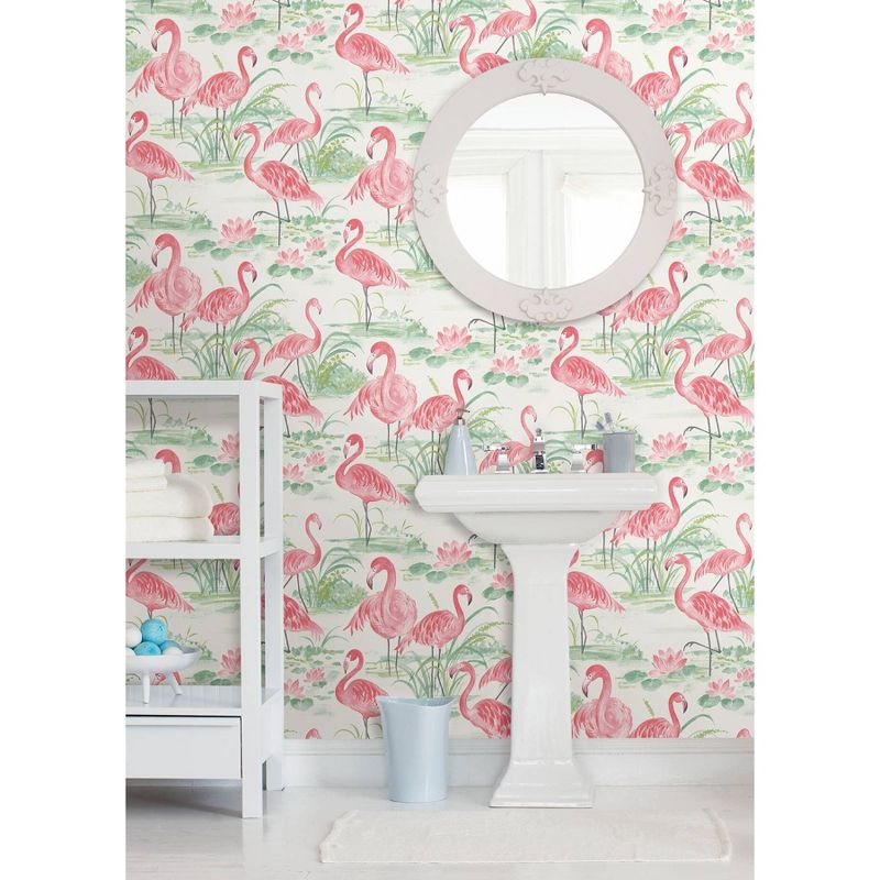 NuWallpaper Flamingo Beach Peel & Stick Wallpaper Pink