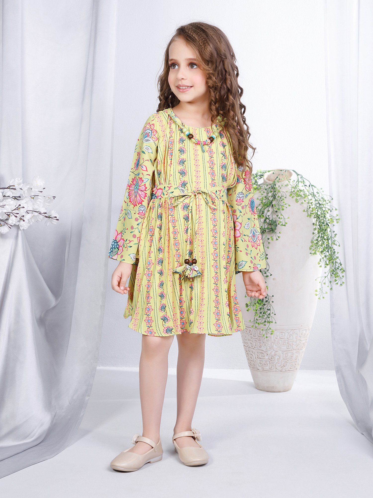 Peppermint Kids Black & White Printed Full Sleeves Dress