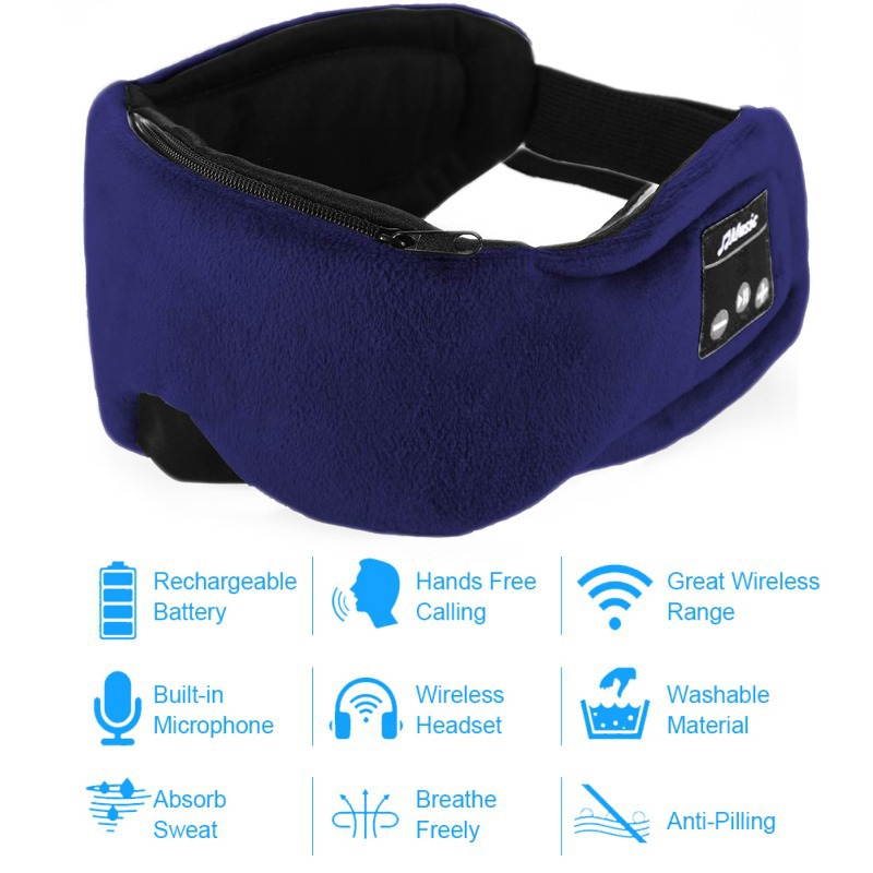 Bobora Sleep Headphones Bluetooth 5.0 Eye Mask For Men Women Noise Cancelling Sleeping Mask With Adjustable Strap Blue