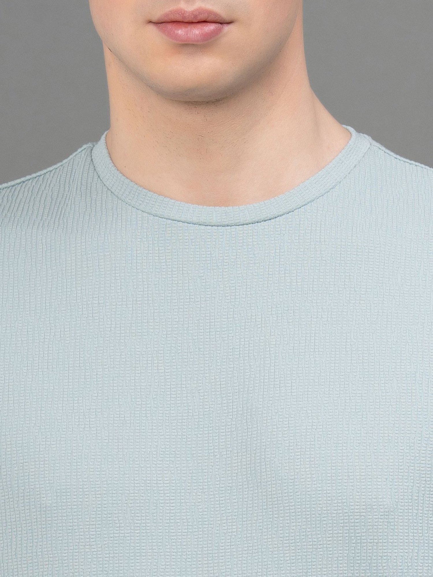 Red Tape Pastel Green Regular Fit Self Design Crew T-Shirt