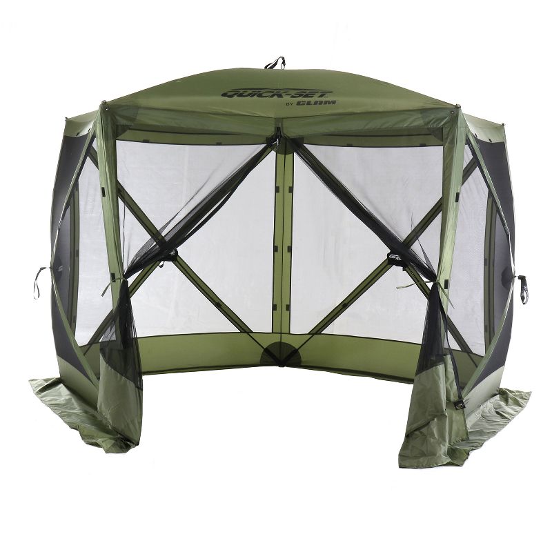 CLAM Quick-Set Venture 9 x 9 Foot Portable Pop-Up Outdoor Camping Gazebo Screen Tent 5 Sided Canopy Shelter with Ground Stakes and Carry Bag, Green