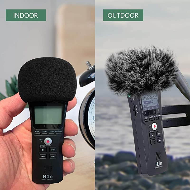 H1 Windscreen Microphone Furry Windscreen Muff Wind Cover + Foam Microphone Windscreen Cover for Zoom H1 H1n Apogee Mic and More Furry Foam 2Pack