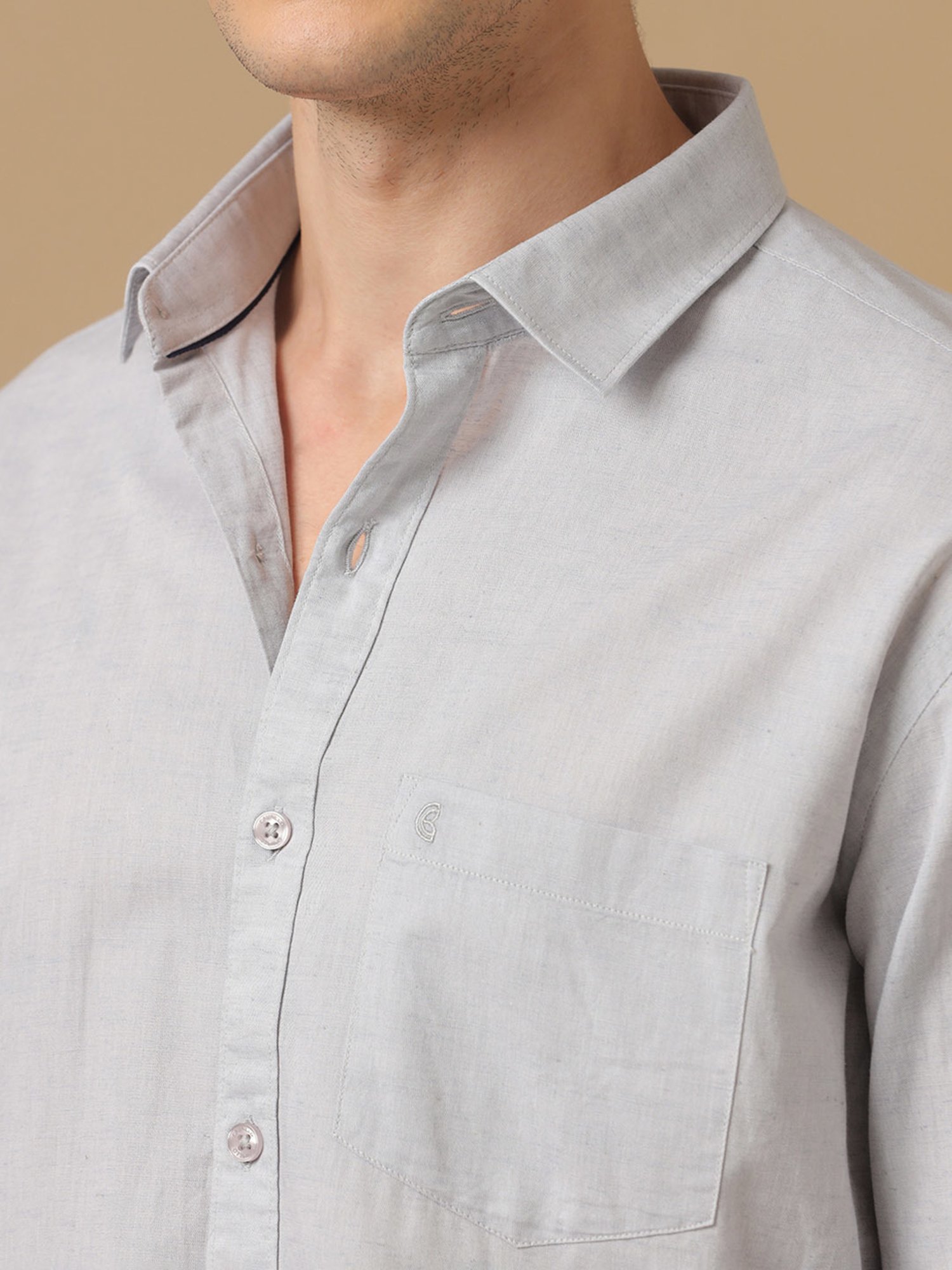 CAVALLO by Linen Club Grey Contemporary Fit Shirt