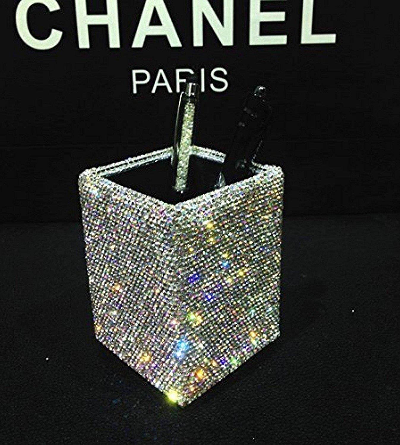 TISHAA Bling Bling Decorative Pencil and Pen Organizer Holder (White Crystal)