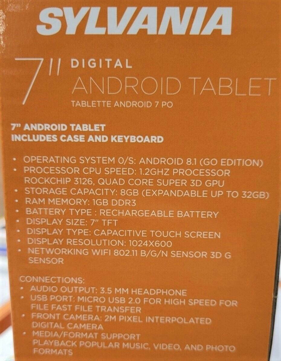 Sylvania 7" 1024 X 600 8GB Touchscreen Tablet Bundle w/ Keyboard Case SLT7775G
