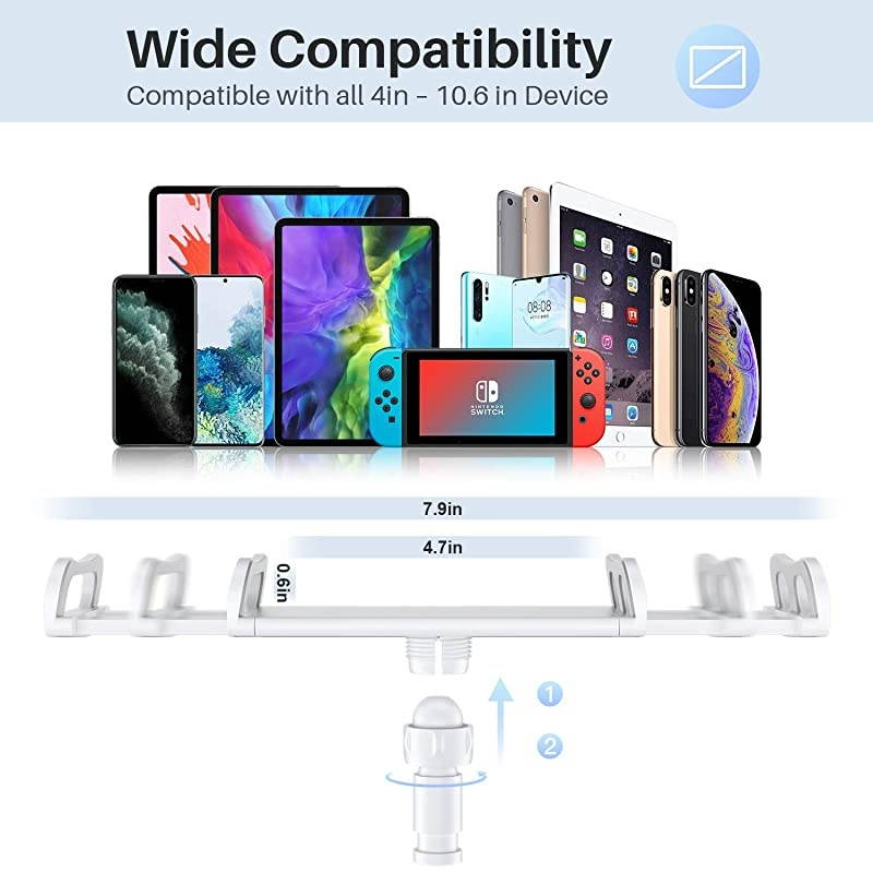 Gooseneck Tablet Stand, Tablet Mount Holder Compatible with iPad iPhone Series/Switch/Galaxy Tabs/Kindle Fire HD and More, 30in Overall Length(White)