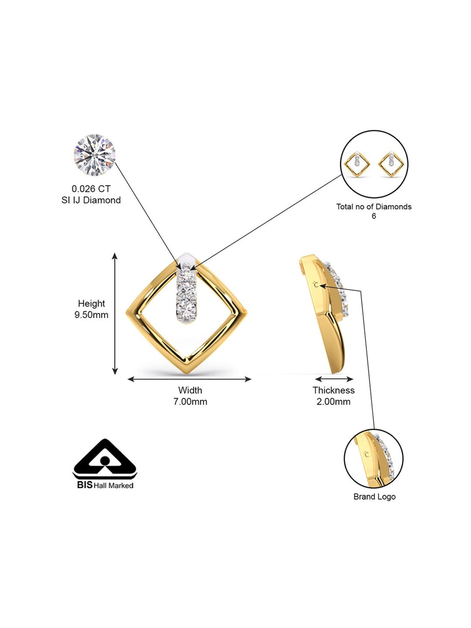 P.C. Chandra Jewellers 18 kt Gold & Diamond Earrings