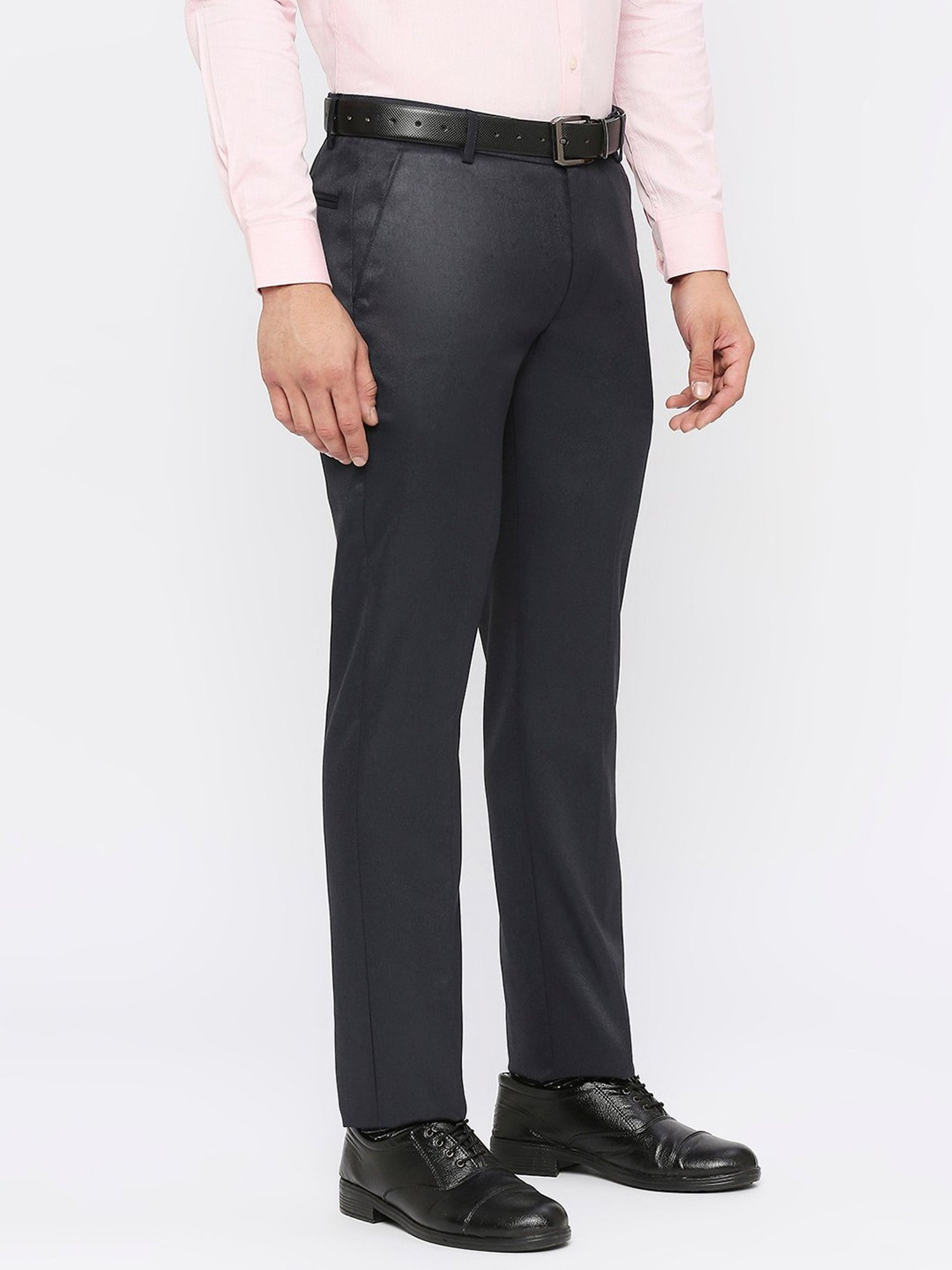 SOLEMIO Navy Slim Fit Flat Front Trousers