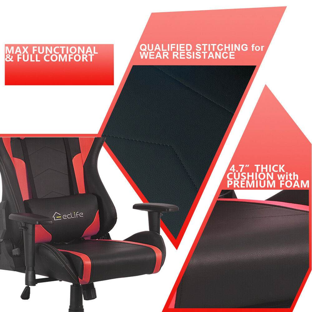 Gaming Chair Office Chair Swivel Rolling High Back PU Leather Adjustable Massage Racing Computer Chair with Lumbar Support Headrest Armrest Task Chair