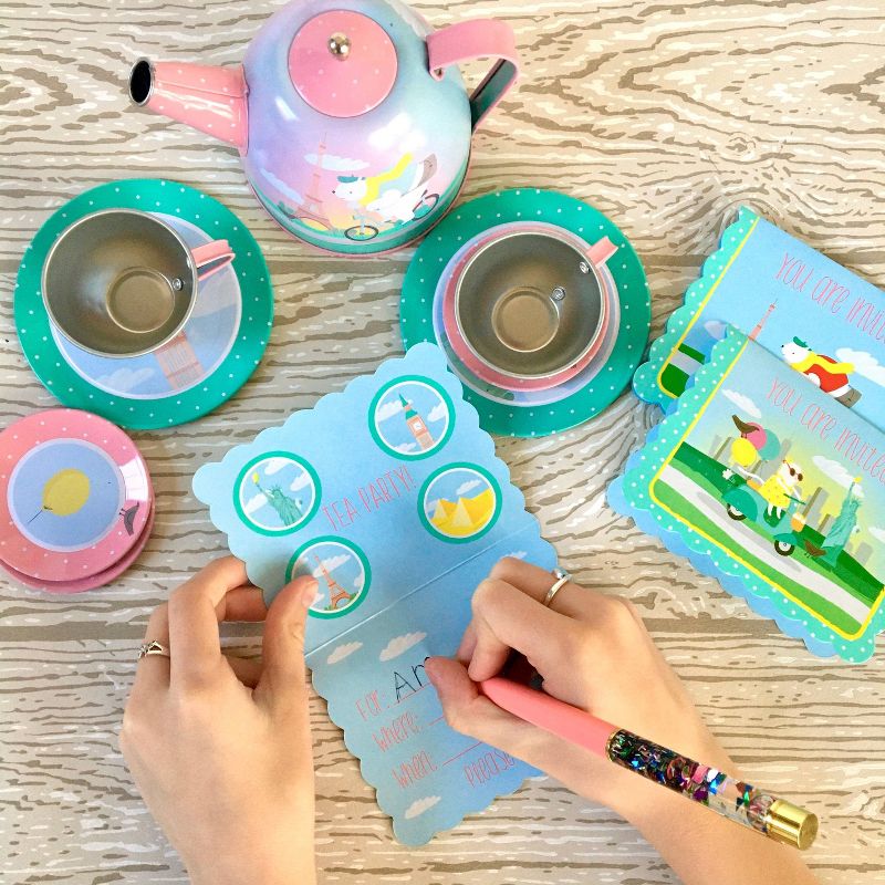 Bright Stripes Animal Tourists Tin Tea Set