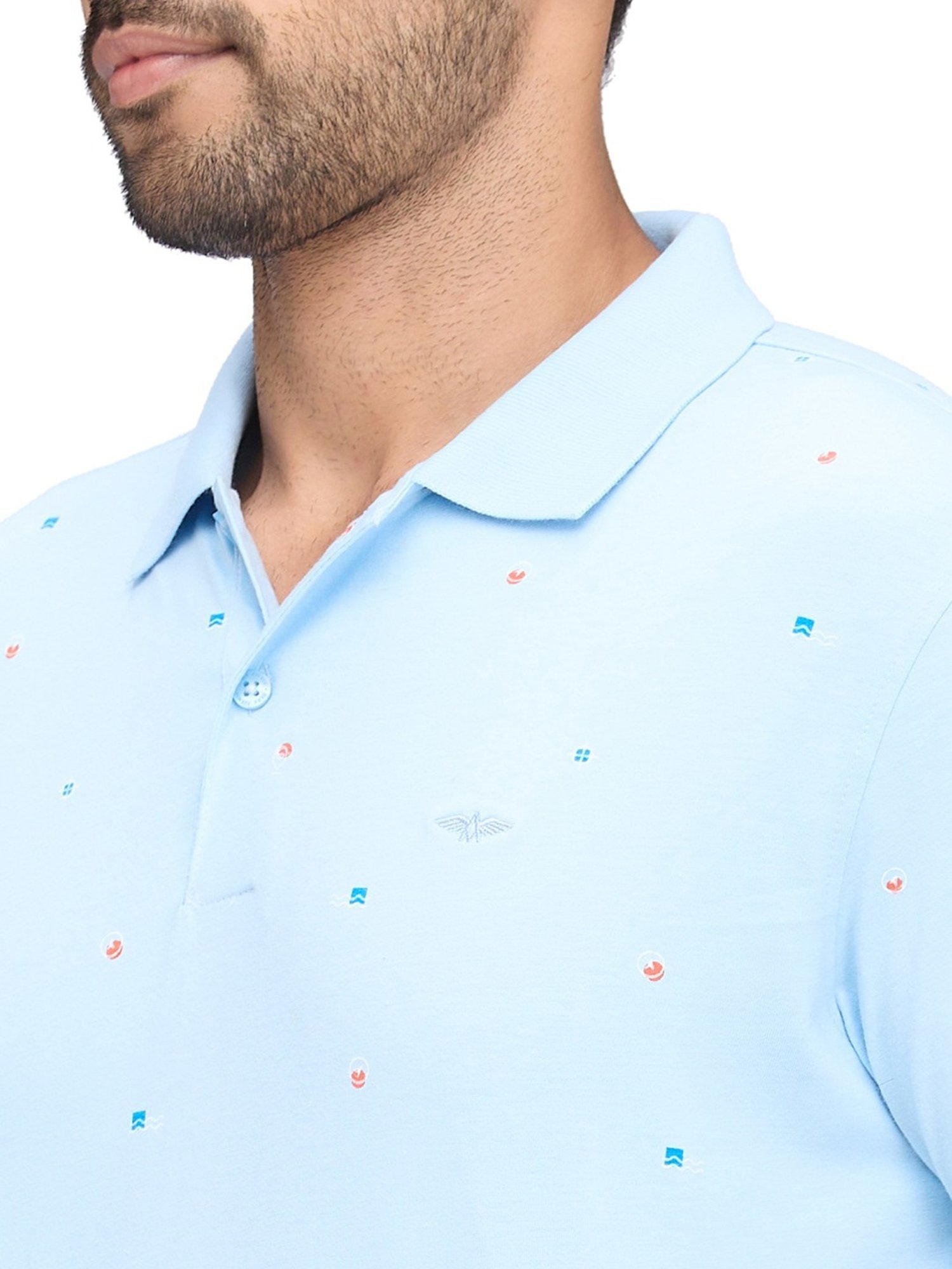 Park Avenue Blue Slim Fit Printed Polo T-Shirt