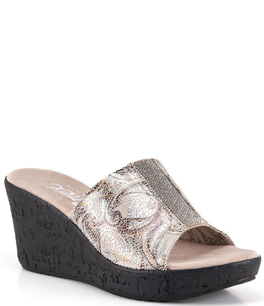 Onex Danica Metallic Print Elastic Stretch Pave Crystal Wedge Slides