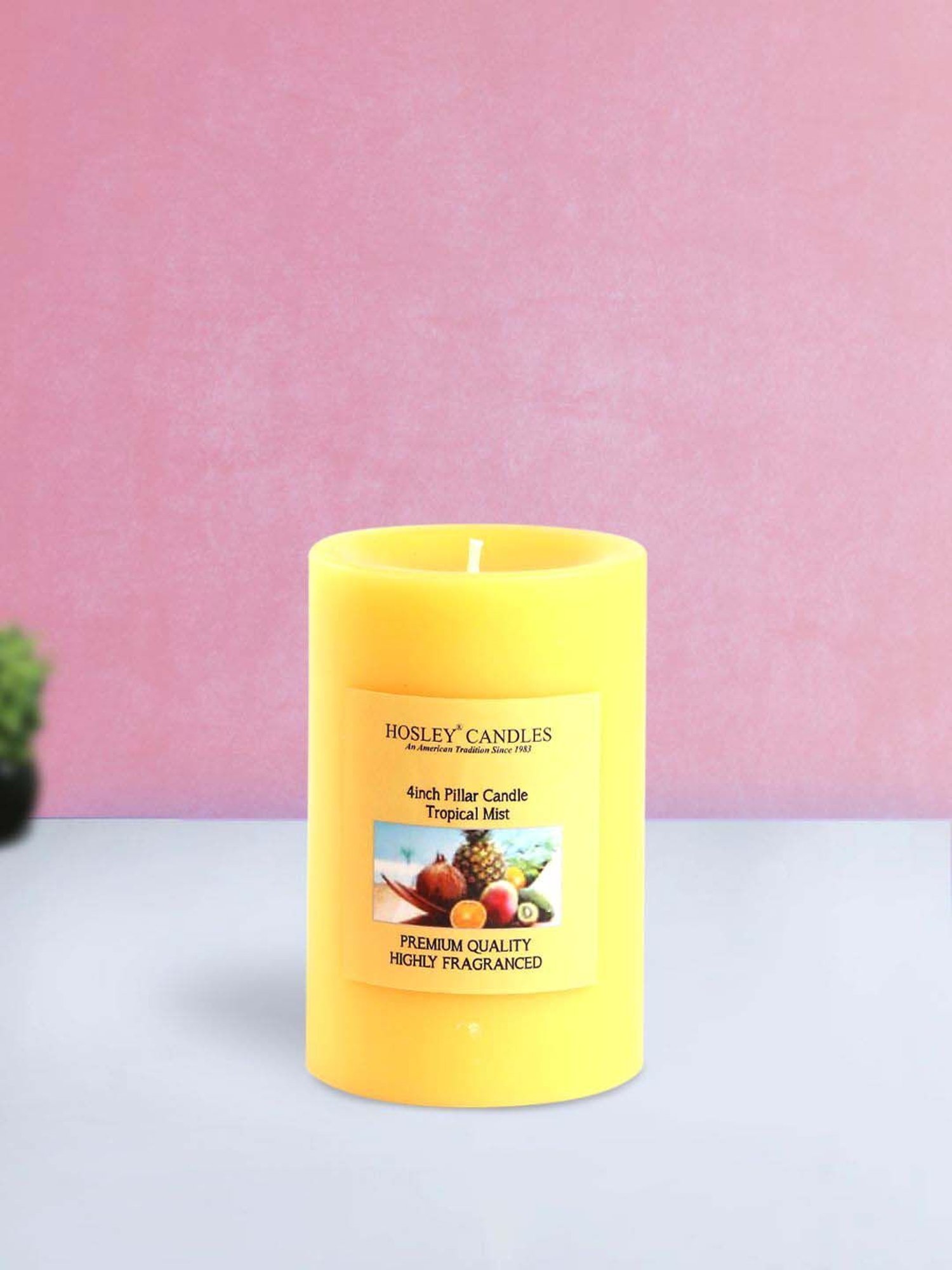 HOSLEY Yellow Wax Pillar Candle - Set of 3