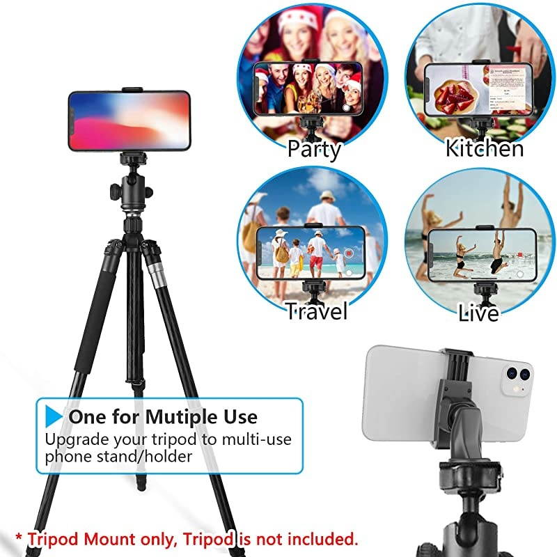 Cell Phone Tripod Adapter Mount Holder with Quick Swivel Adjustable Clamp Compatible with iPhone, Samsung Smartphone and All Phones for Video Recording Photo Booth Live Music Camera