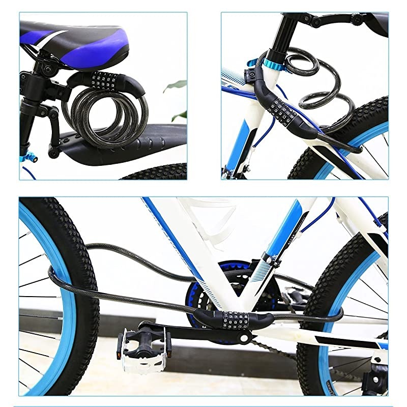 Bike Lock Cable,High Security 5 Digit Resettable Combination Self Coiling Cable Bicycle Lock with Complimentary Mounting Bracket,12mmx1.2m Anti-Theft Bike Locks (Blue)