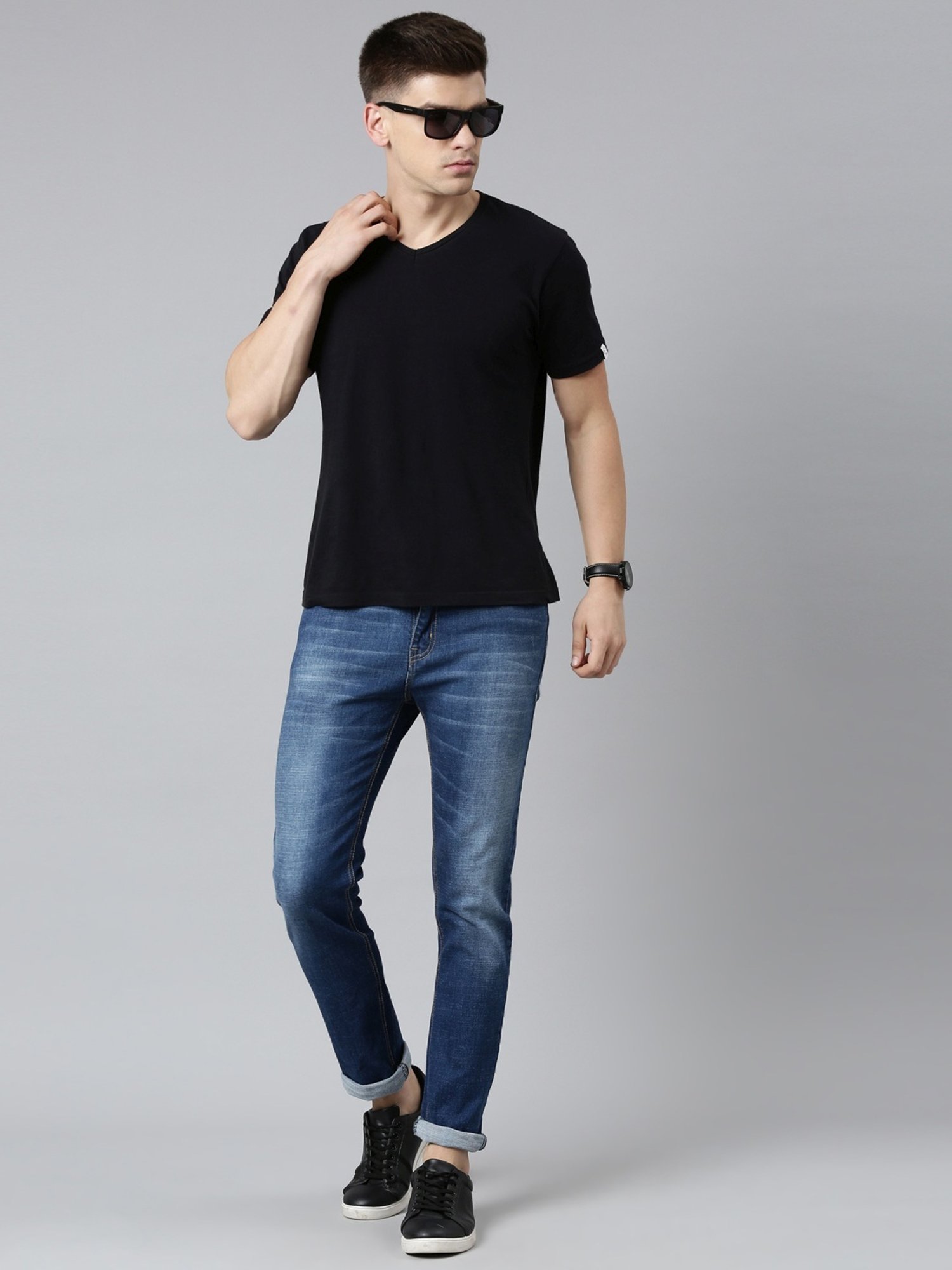 CINOCCI Blue Cotton Slim Fit Jeans