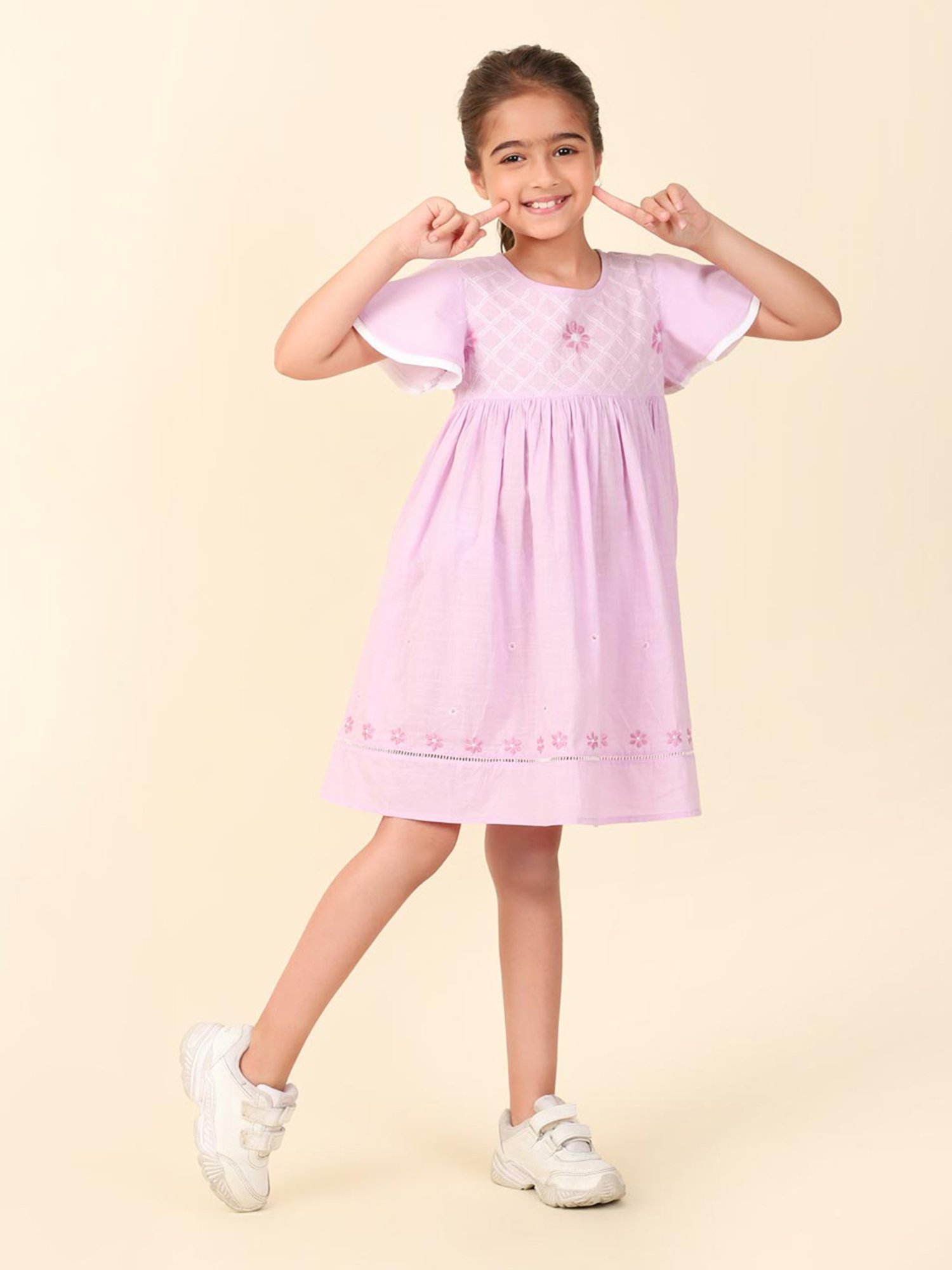 Fabindia Kids Lavender Embroidered Dress