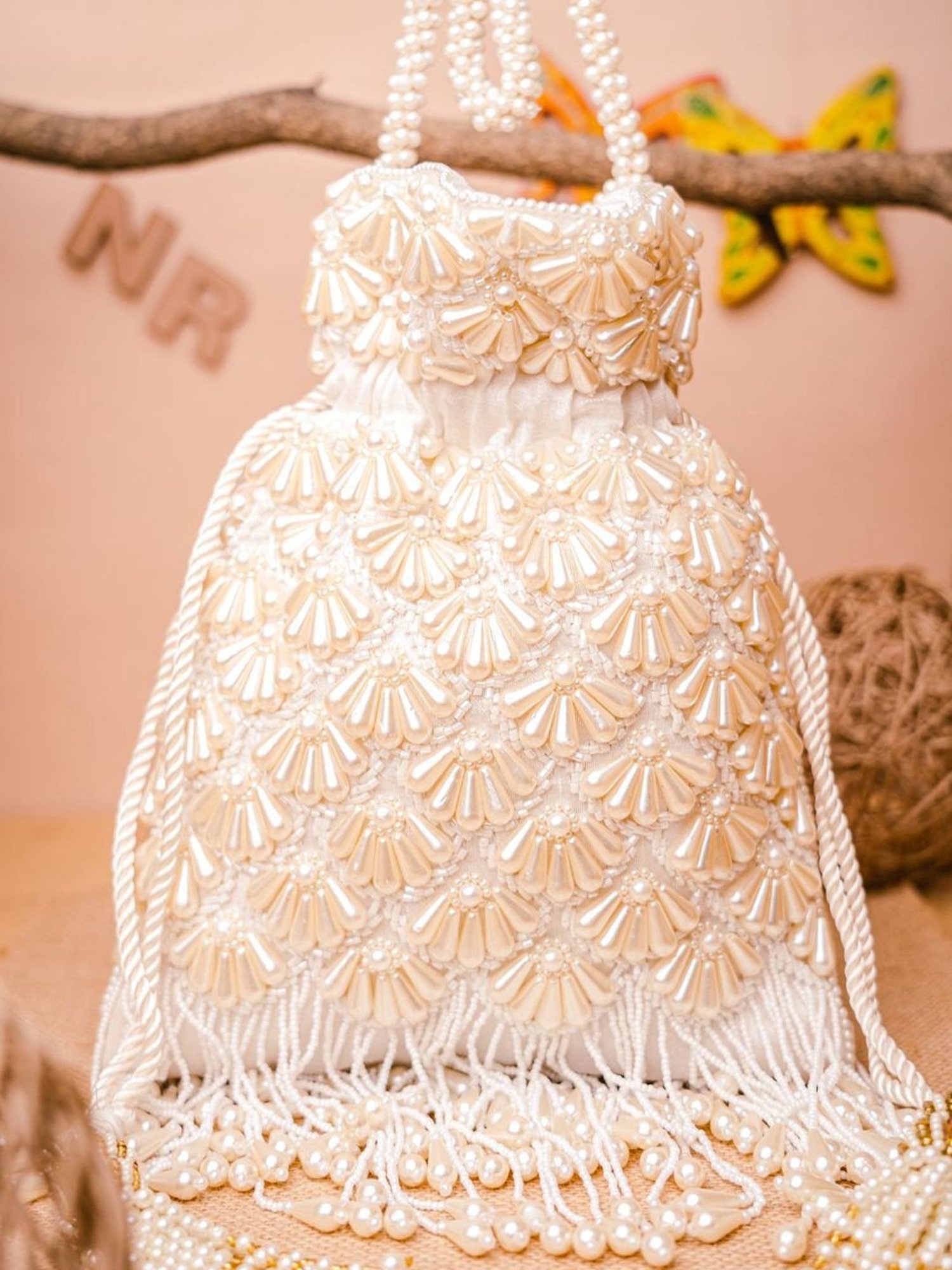 NR by Nidhi Rathi White Embellished Potli