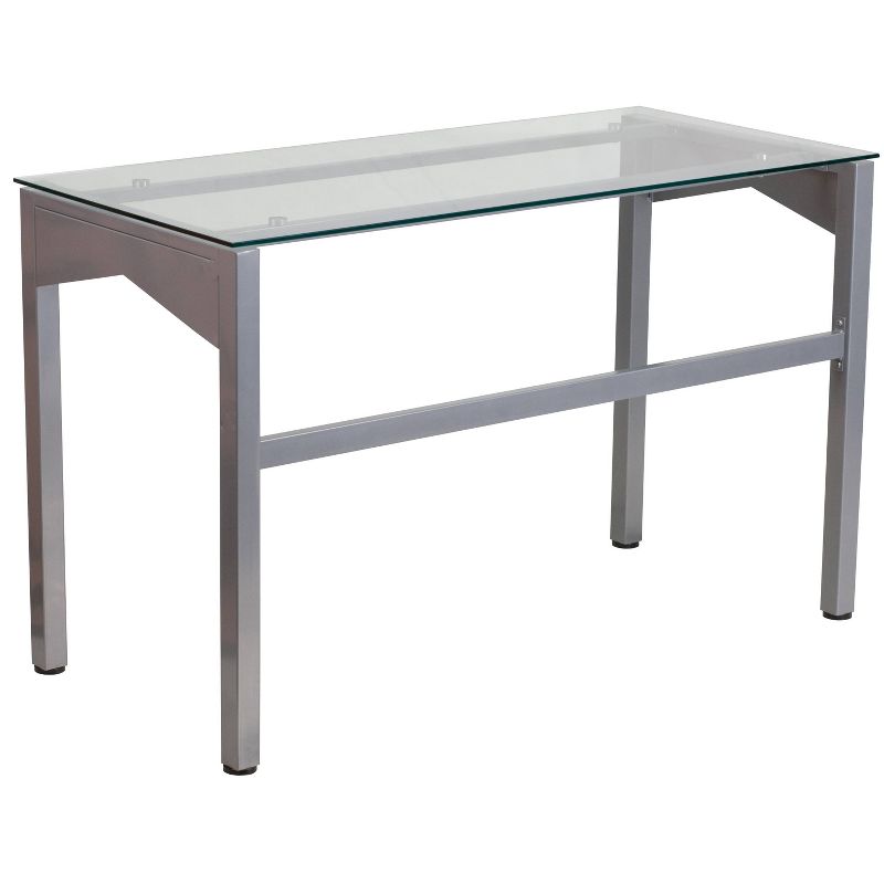 Contemporary Desk with Tempered Glass Top - Clear Glass Top/Silver Frame - Riverstone Furniture Collection