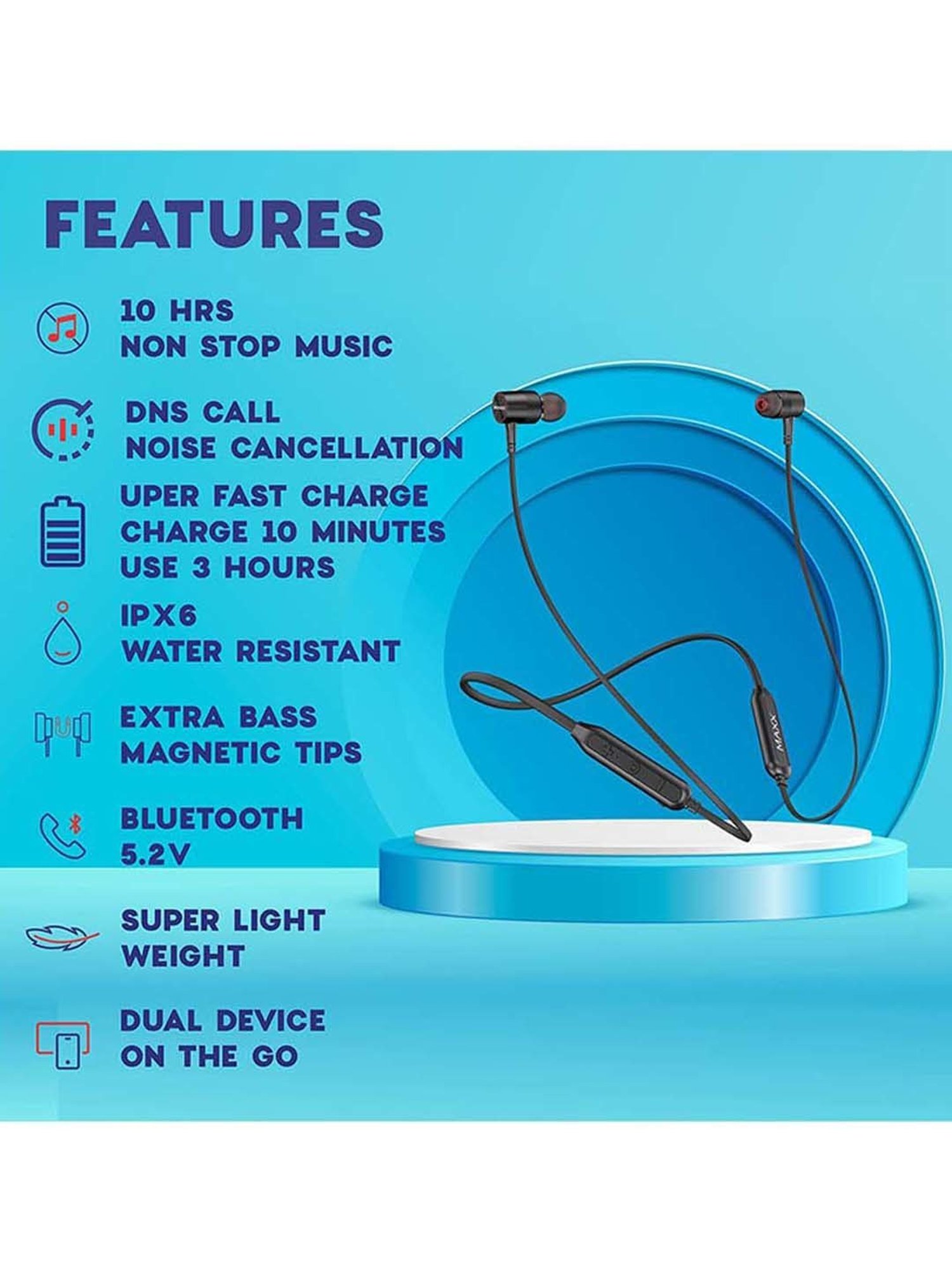 Maxx NX8 Wireless Neckband with Mic (Black)