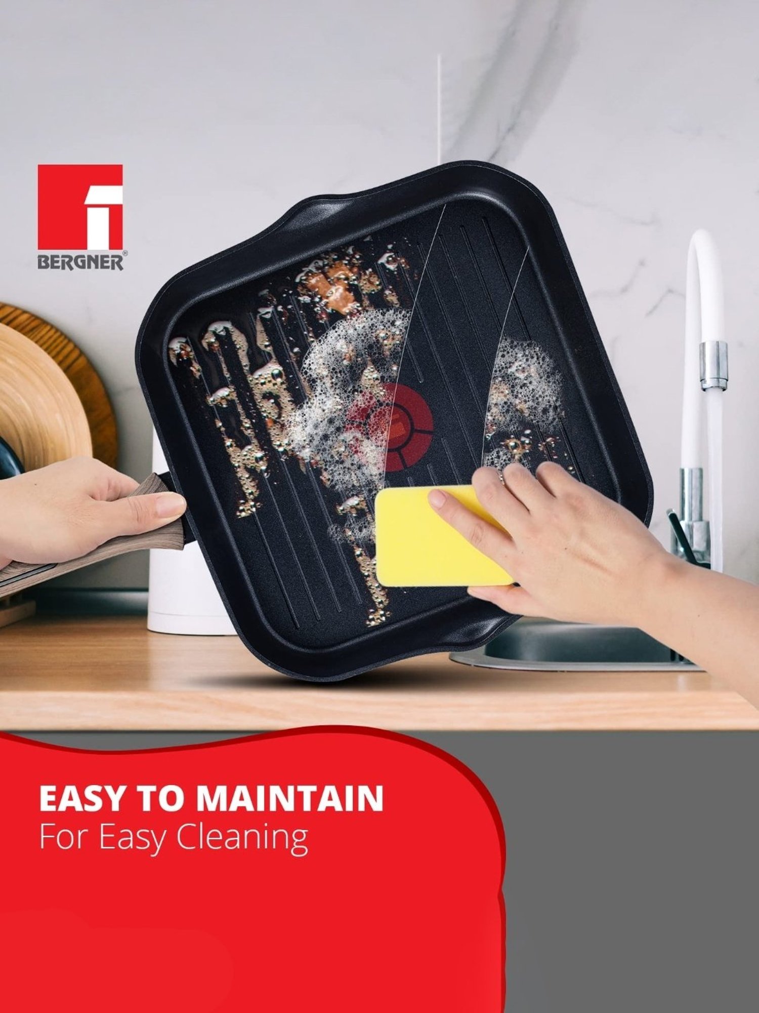 Bergner Grey Non-Stick Marble Induction Base Grillpan - 28cm