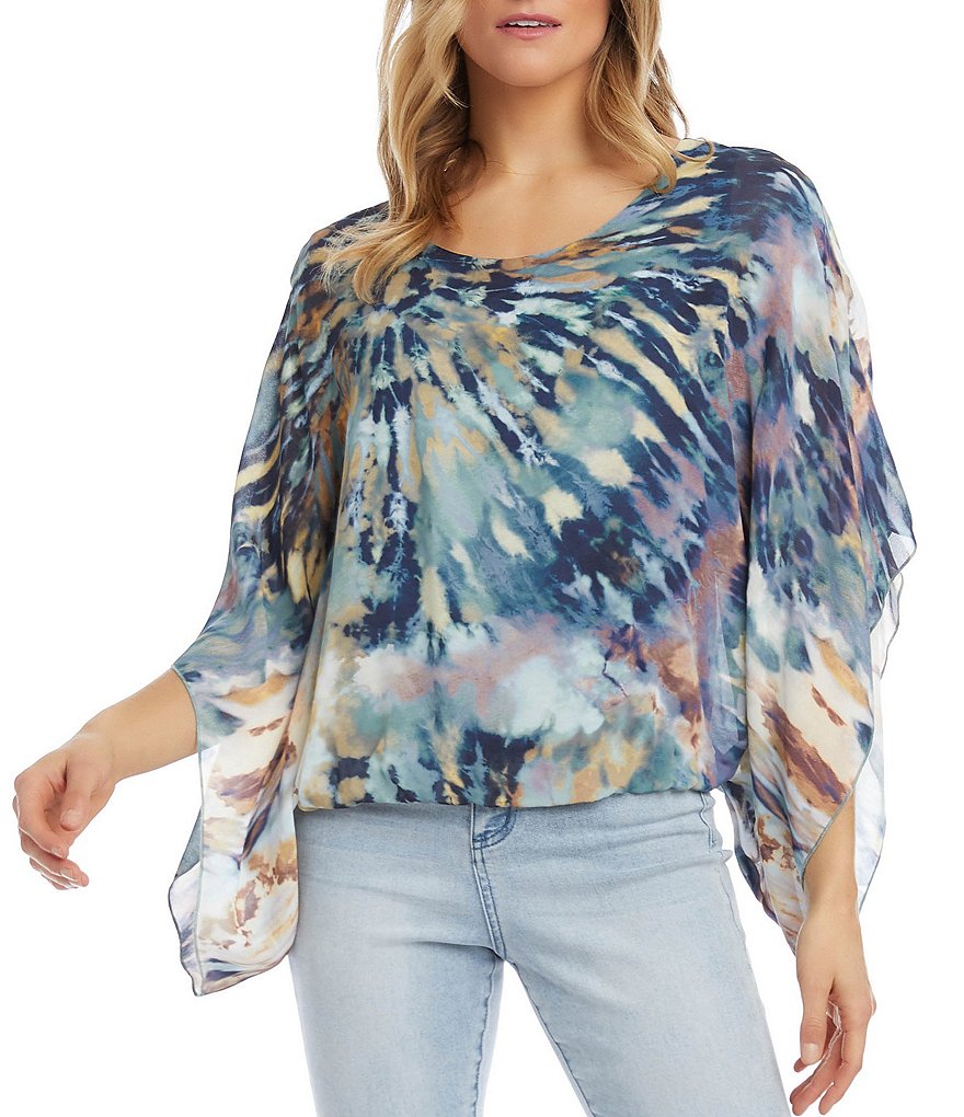 Karen Kane Blouson Tie-Dye Scarf Chiffon Top