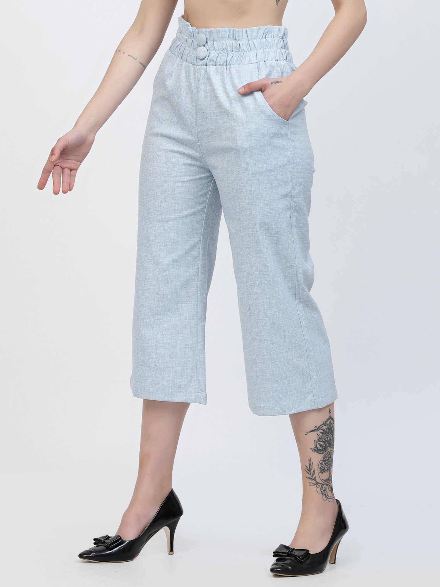 Westwood Sky Blue Relaxed Fit Mid Rise Crop Pants